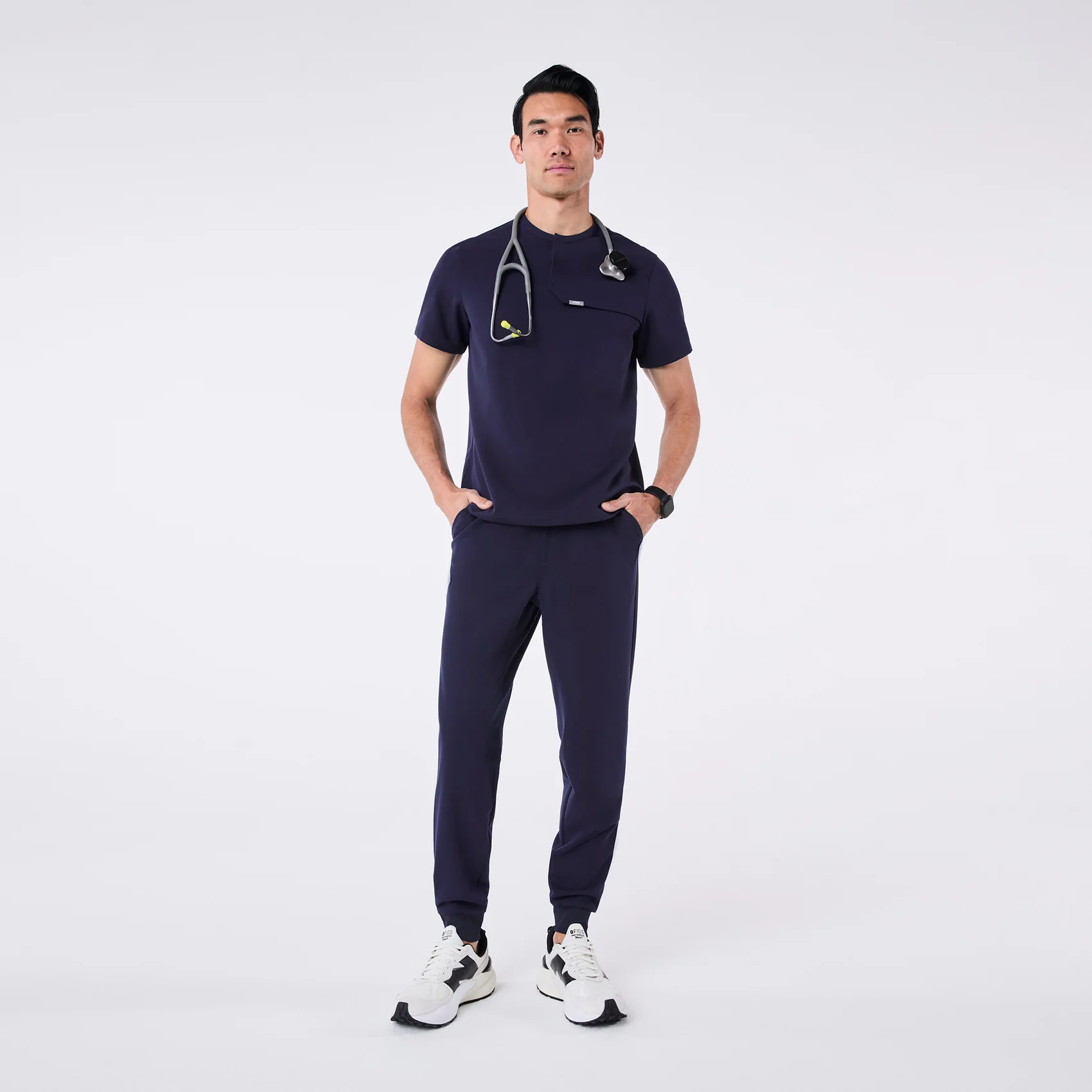 men's Navy Corfield - Henley Scrub Top - Image 2
