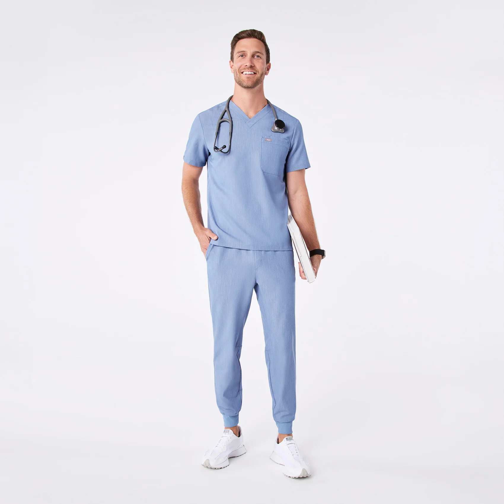 men's Heather Indigo Leon - Three-Pocket Scrub Top™ - Image 2