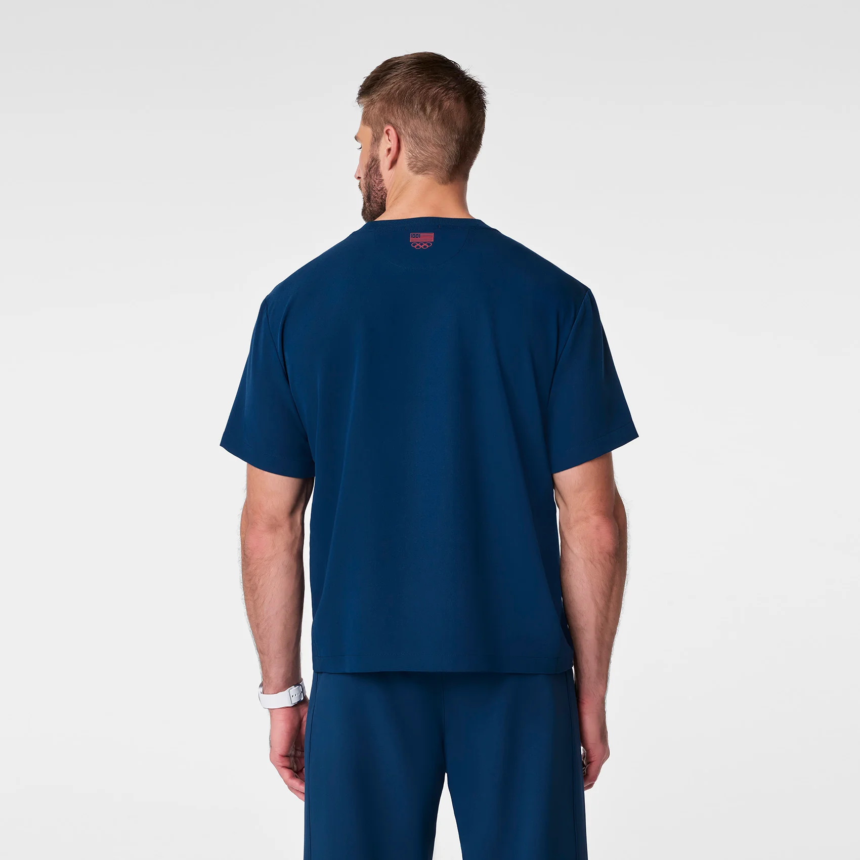 men's Team USA Blue FIGS x Team USA Relaxed Crewneck - Scrub Top - Image 4