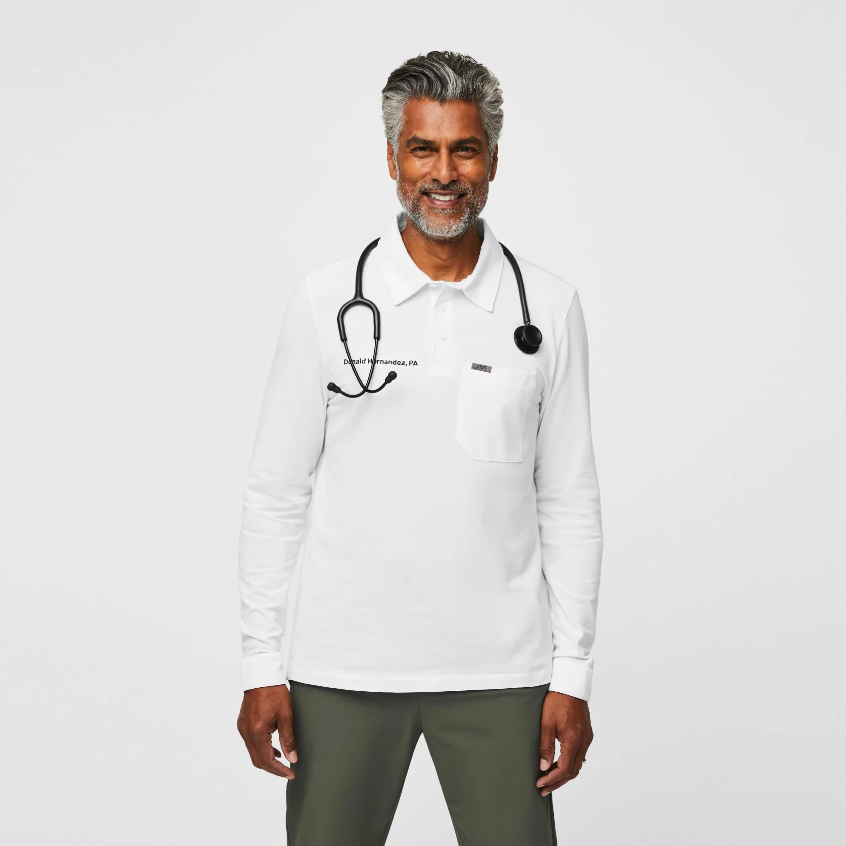 men's White Technical Pique - Slim Longsleeve ScrubPolo™