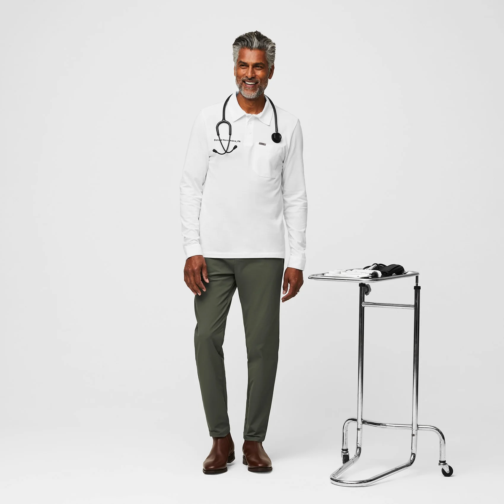 men's White Technical Pique - Slim Longsleeve ScrubPolo™ - Image 2