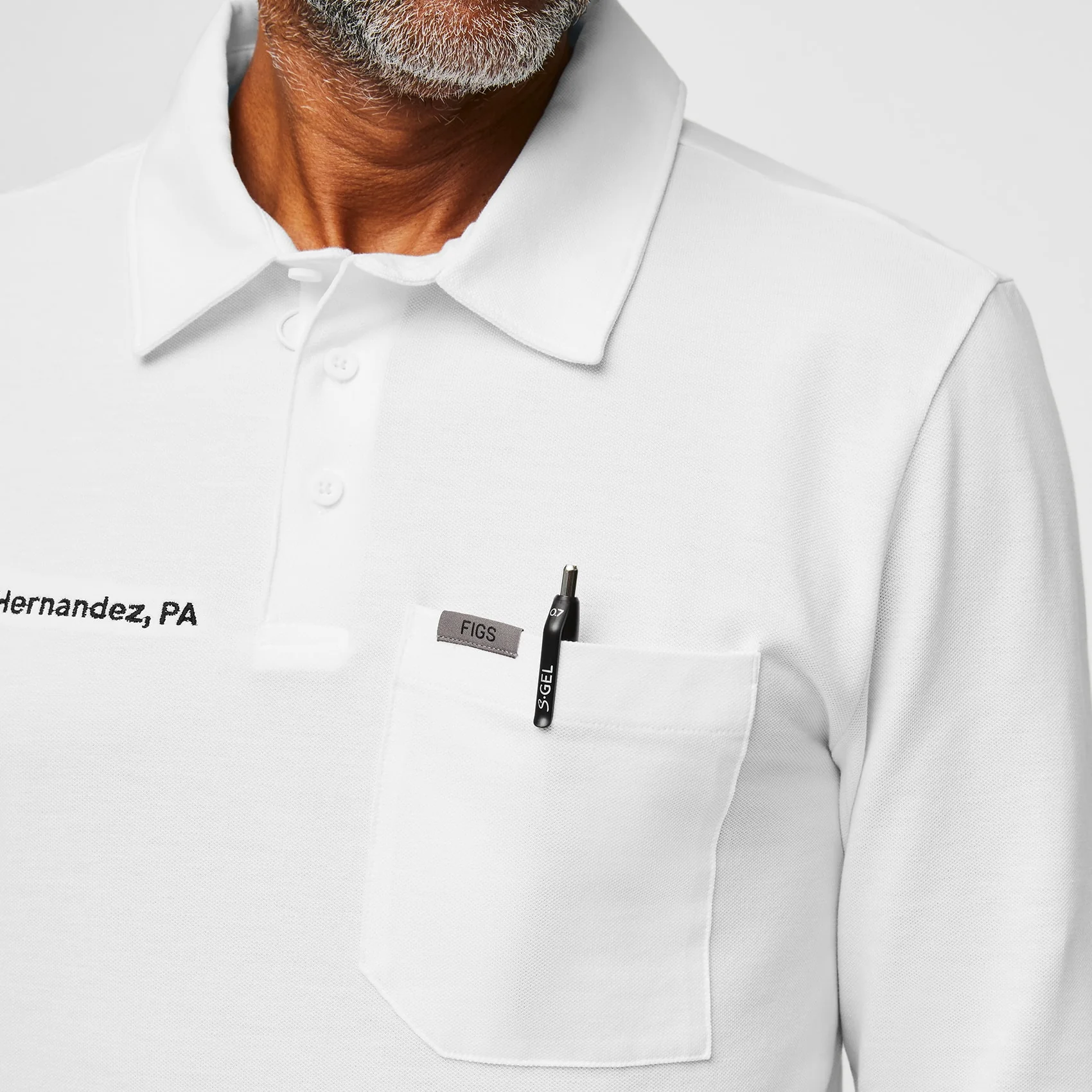 men's White Technical Pique - Slim Longsleeve ScrubPolo™ - Image 4