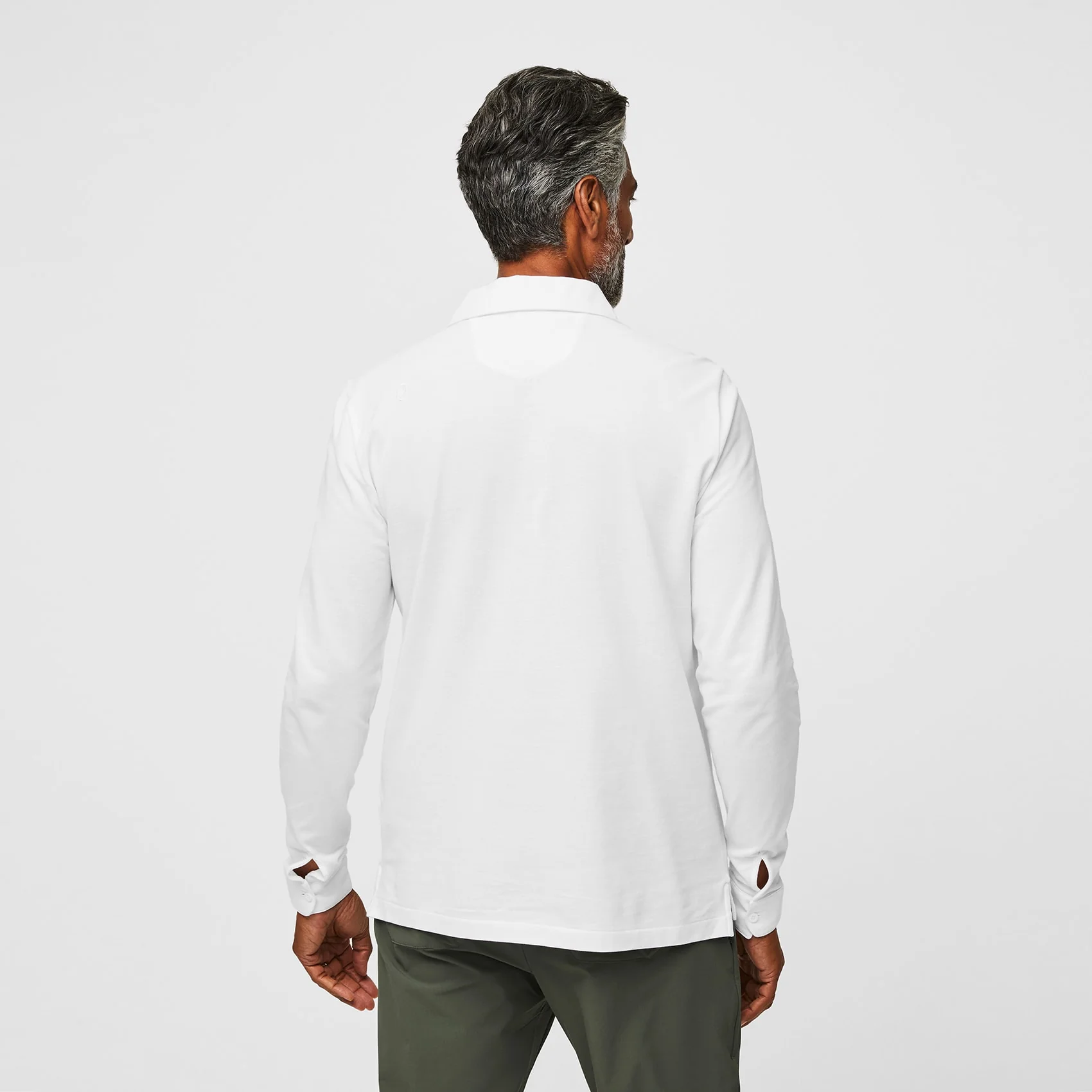 men's White Technical Pique - Slim Longsleeve ScrubPolo™ - Image 6
