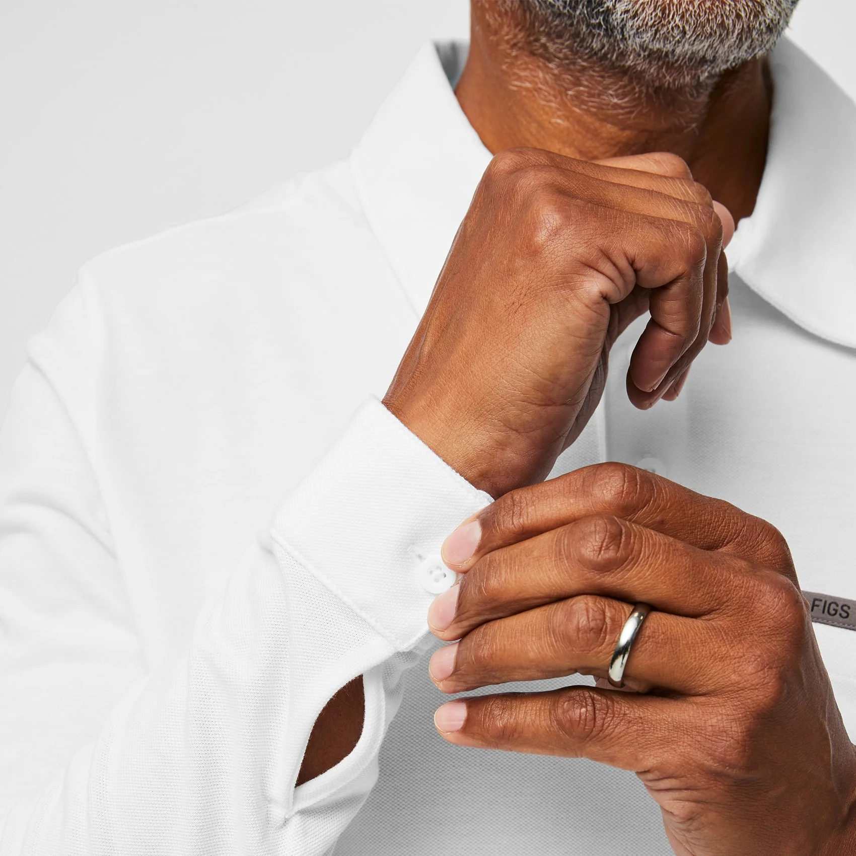 men's White Technical Pique - Slim Longsleeve ScrubPolo™ - Image 7