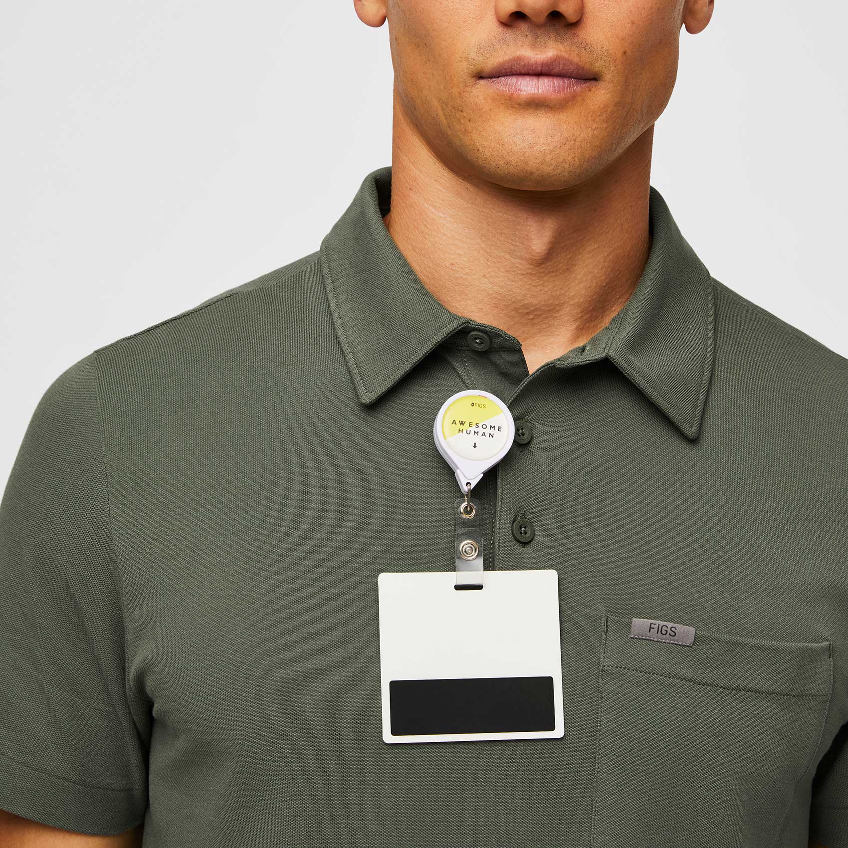 men's Washed Olive FIGSPRO™ Pique - Shortsleeve Scrubpolo™ - Image 3