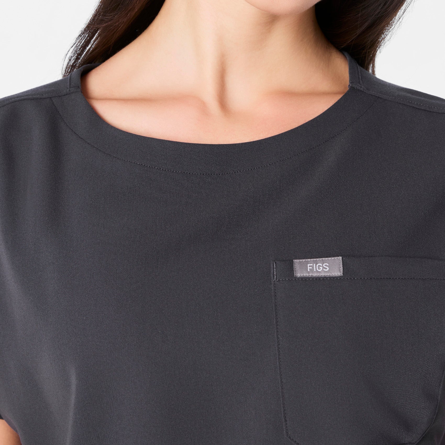 women's Charcoal Arua Cropped Crewneck - One-Pocket Scrub Top - Image 5