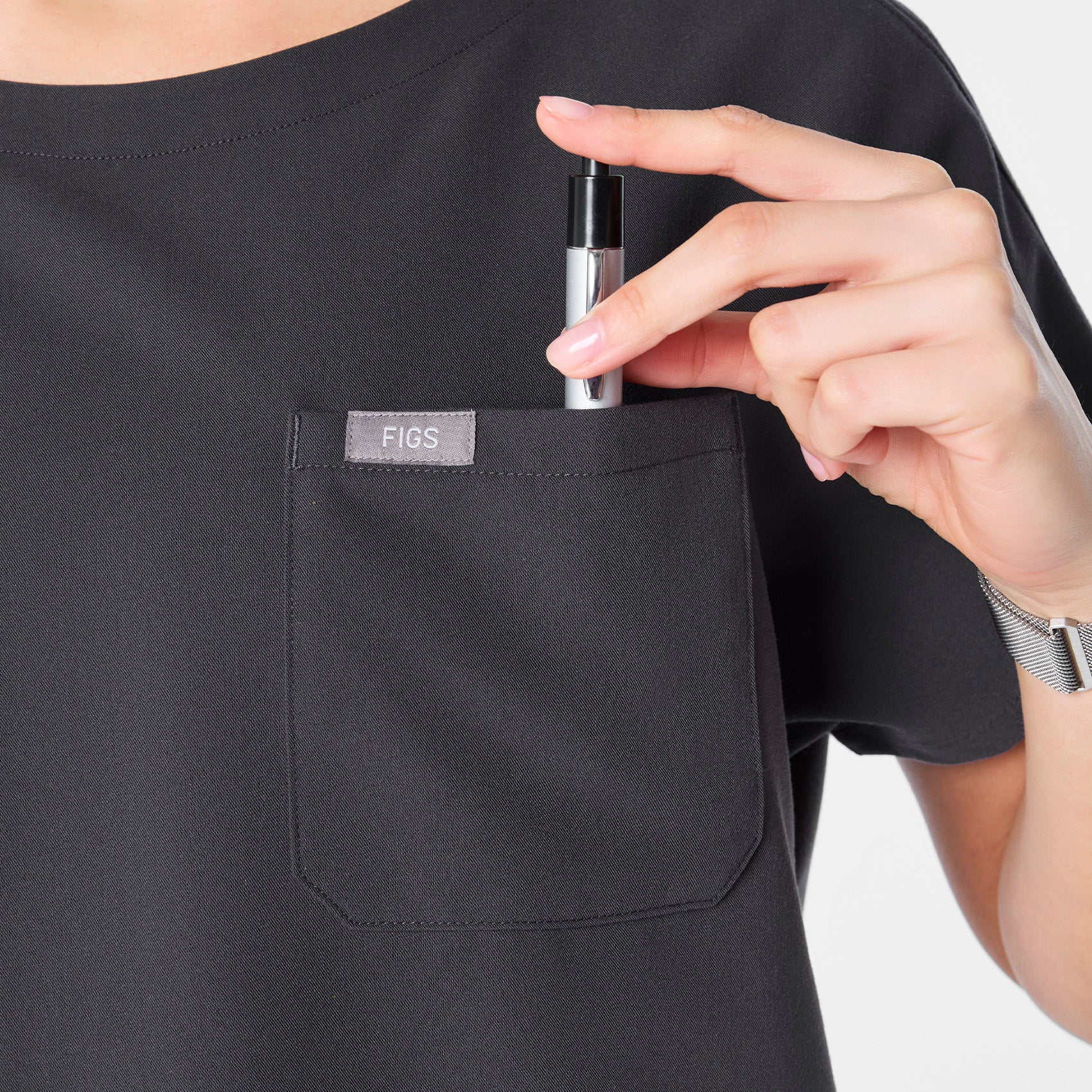 women's Charcoal Arua Cropped Crewneck - One-Pocket Scrub Top - Image 6