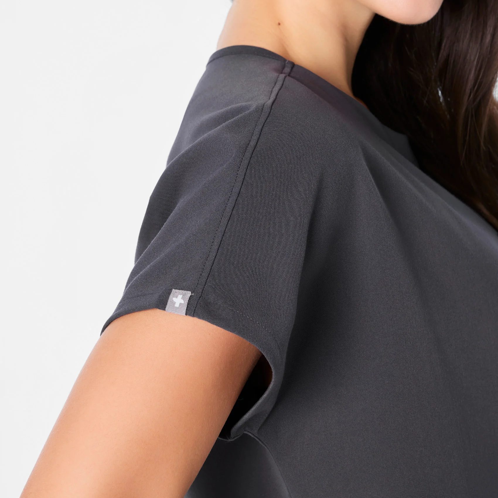women's Charcoal Arua Cropped Crewneck - One-Pocket Scrub Top - Image 7