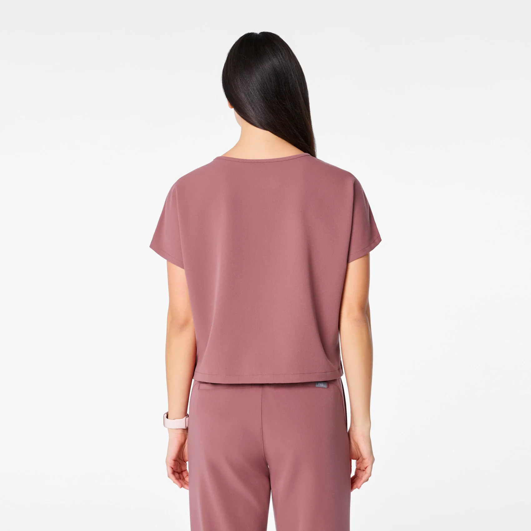 women's Mauve Arua Cropped Crewneck - One-Pocket Scrub Top - Image 4