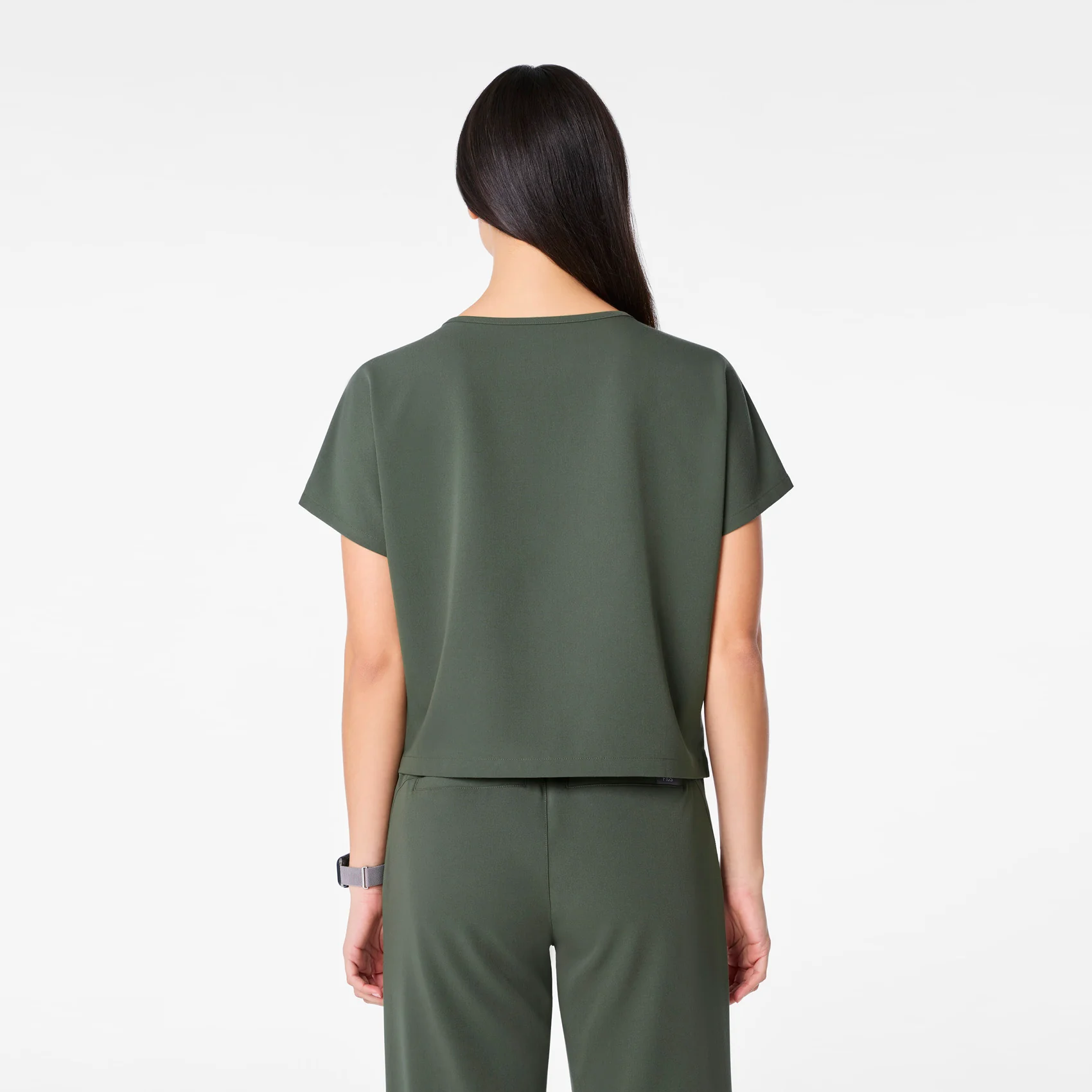 women's Moss Arua Cropped Crewneck - One-Pocket Scrub Top - Image 4