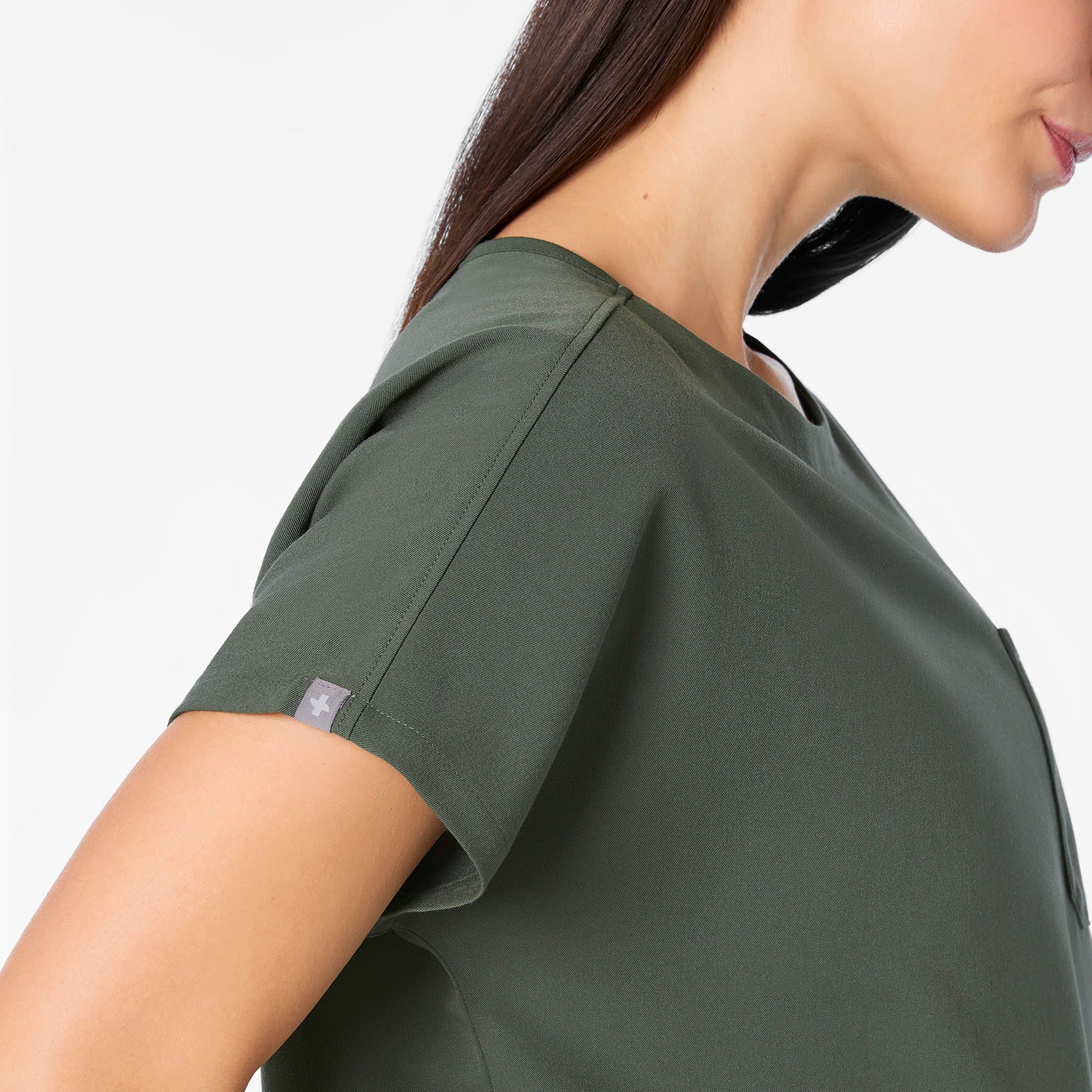 women's Moss Arua Cropped Crewneck - One-Pocket Scrub Top - Image 6