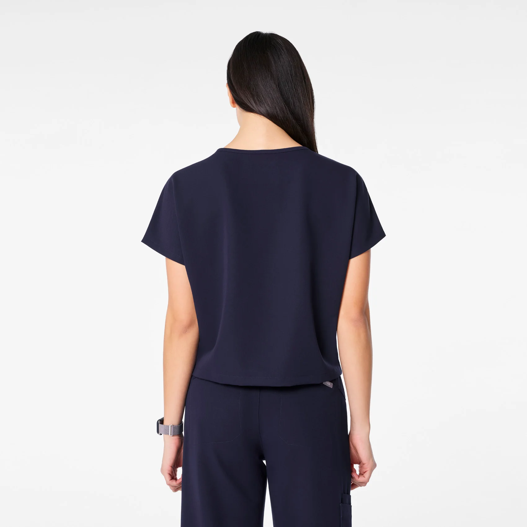 women's Navy Arua Cropped Crewneck - One-Pocket Scrub Top - Image 4