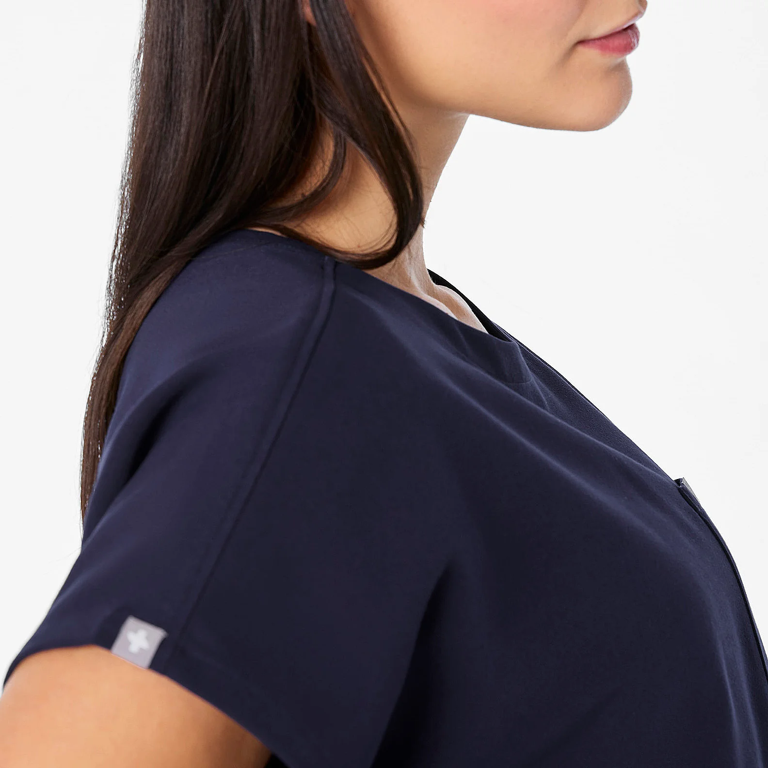 women's Navy Arua Cropped Crewneck - One-Pocket Scrub Top - Image 6