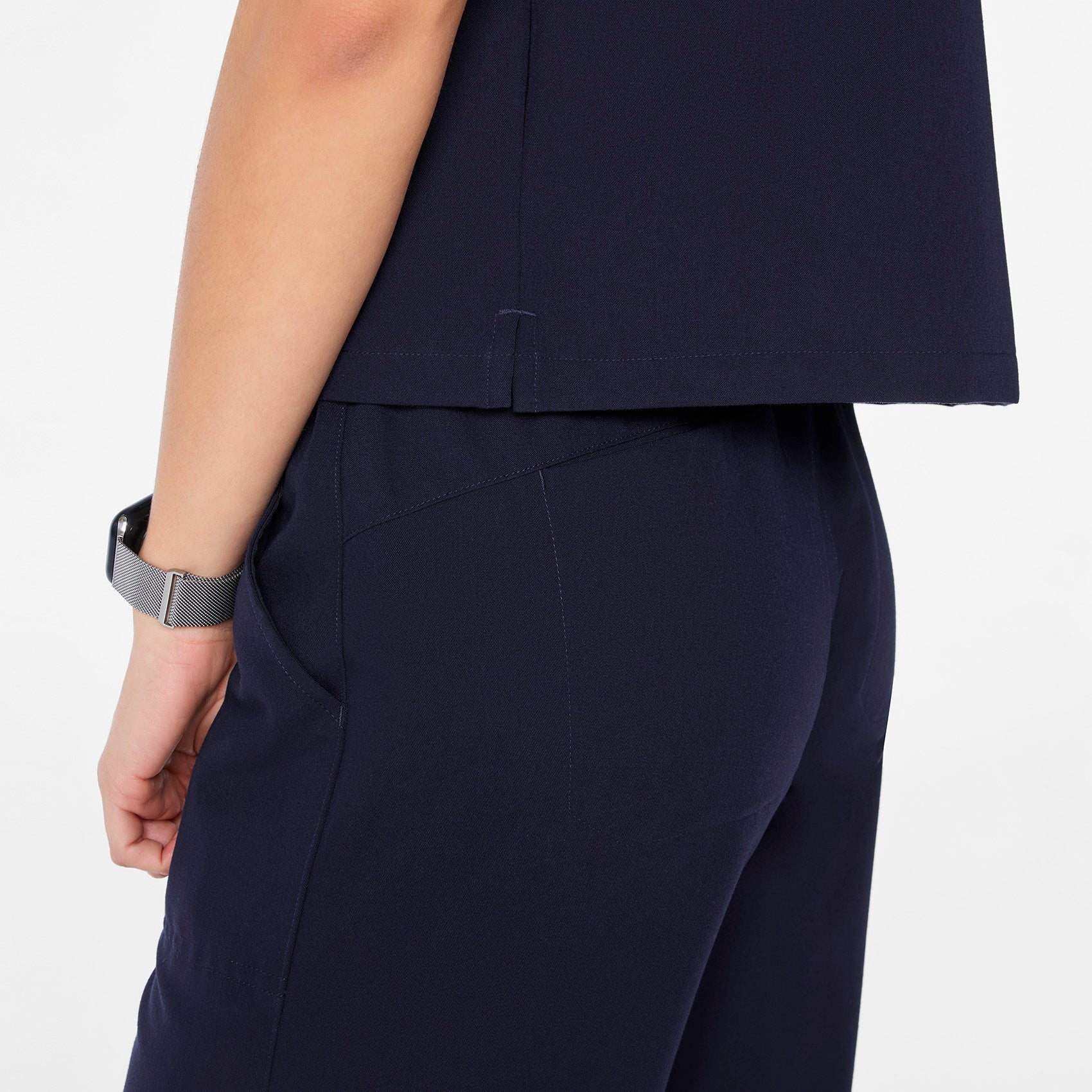 women's Navy Arua Cropped Crewneck - One-Pocket Scrub Top - Image 8