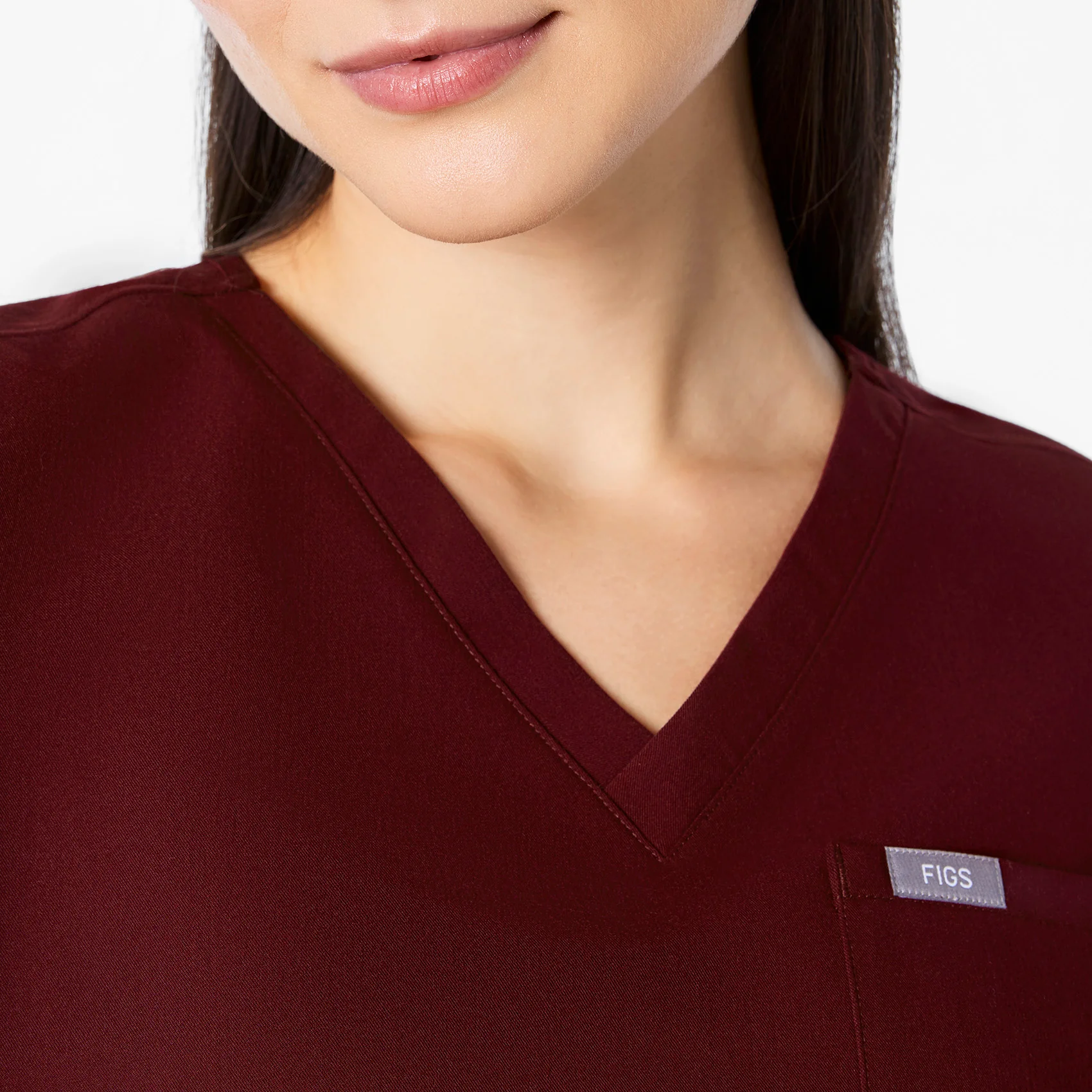 women's Burgundy Arua Cropped V-Neck - One-Pocket Scrub Top - Image 5