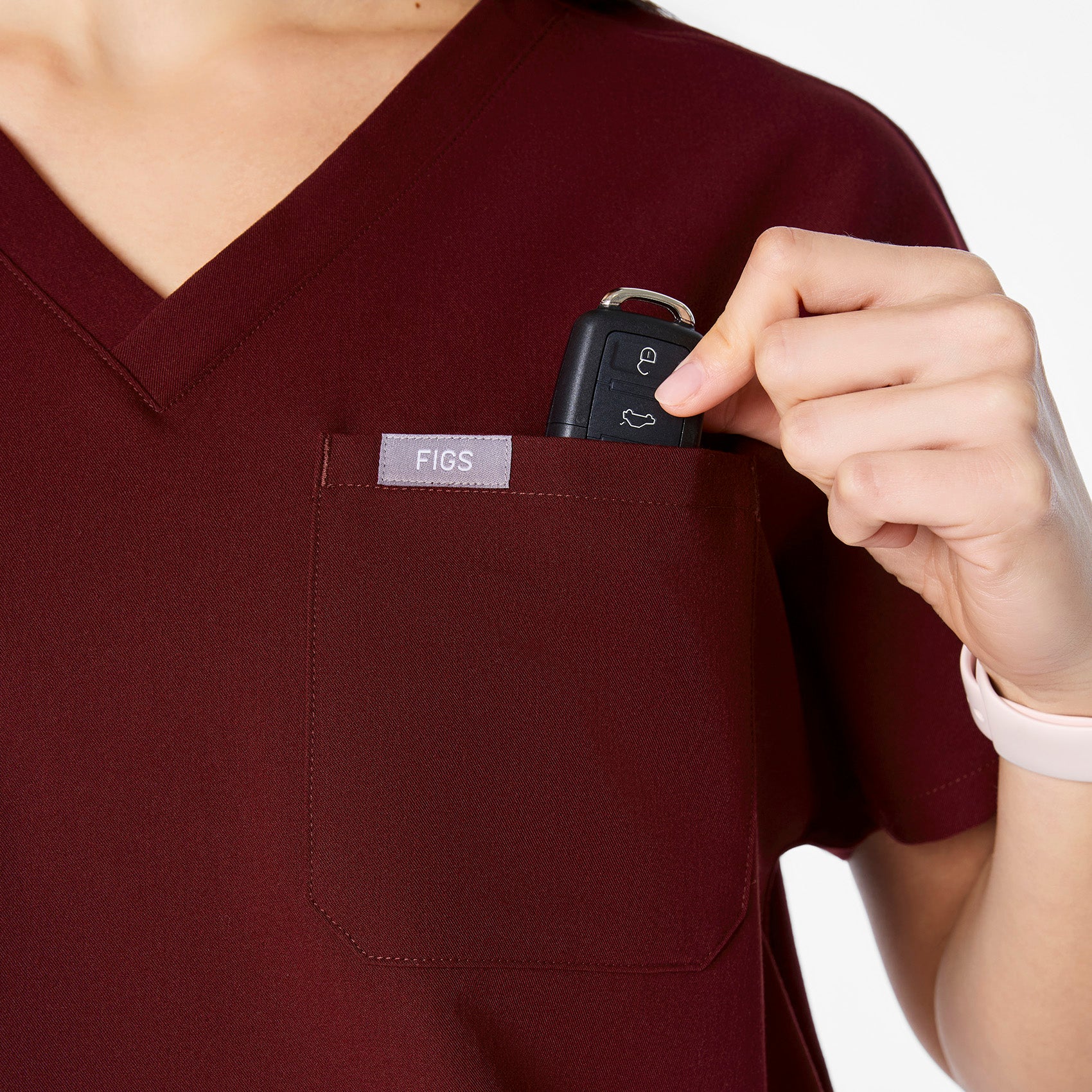 women's Burgundy Arua Cropped V-Neck - One-Pocket Scrub Top - Image 6