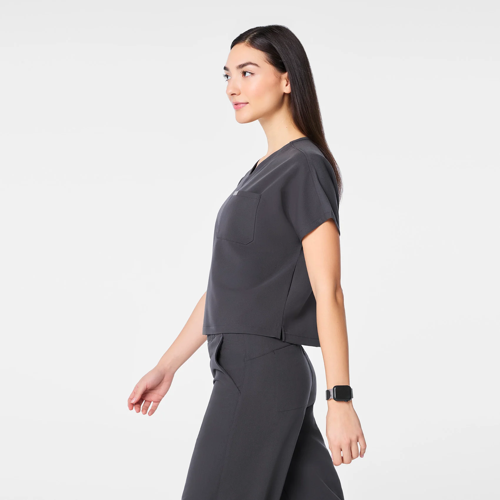 women's Charcoal Arua Cropped V-Neck - One-Pocket Scrub Top - Image 3