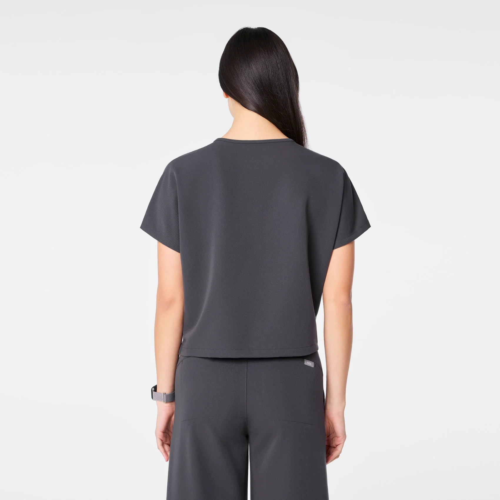 women's Charcoal Arua Cropped V-Neck - One-Pocket Scrub Top - Image 4