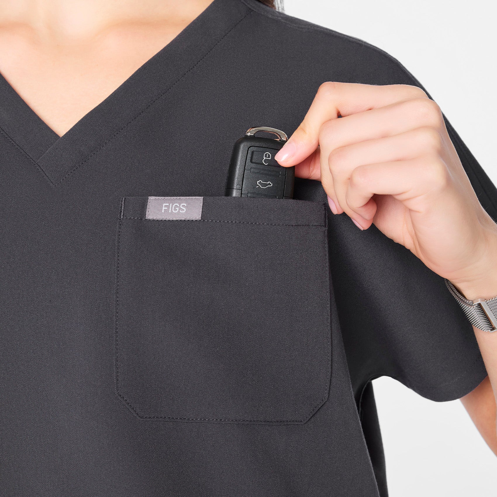 women's Charcoal Arua Cropped V-Neck - One-Pocket Scrub Top - Image 6