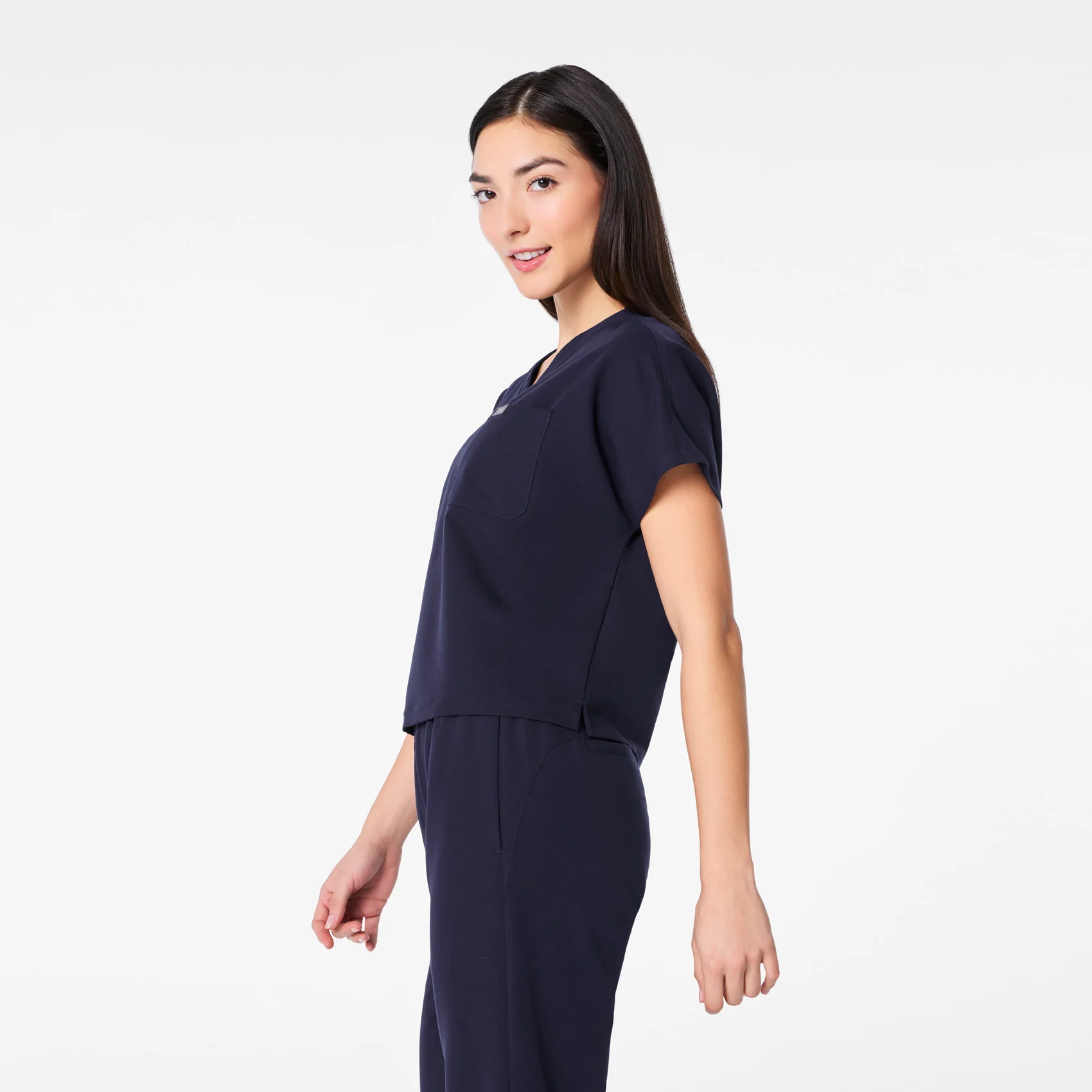 women's Navy Arua Cropped V-Neck - One-Pocket Scrub Top - Image 3