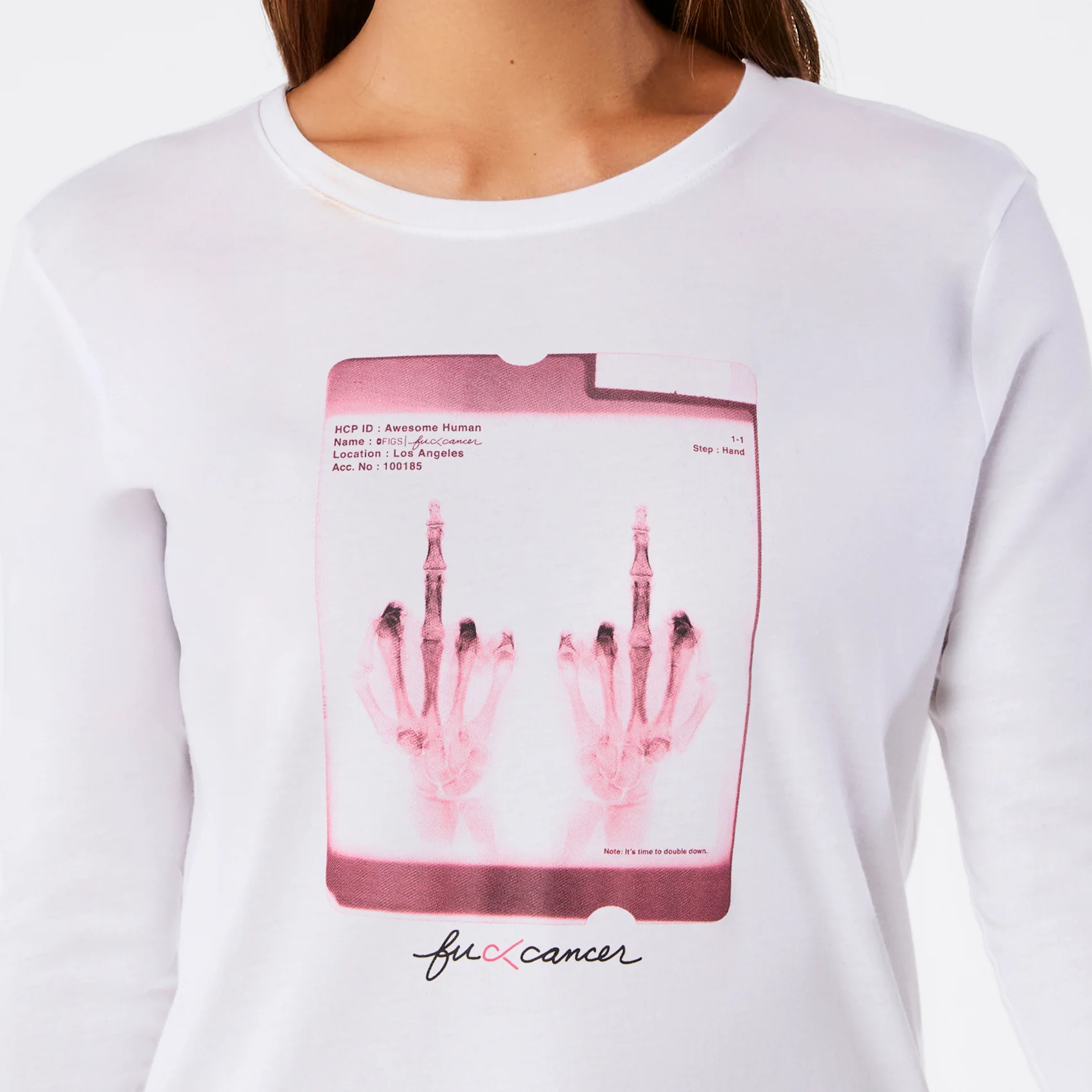 women's White BCA F Cancer X-Ray Supersoft - Longsleeve Underscrub - Image 2