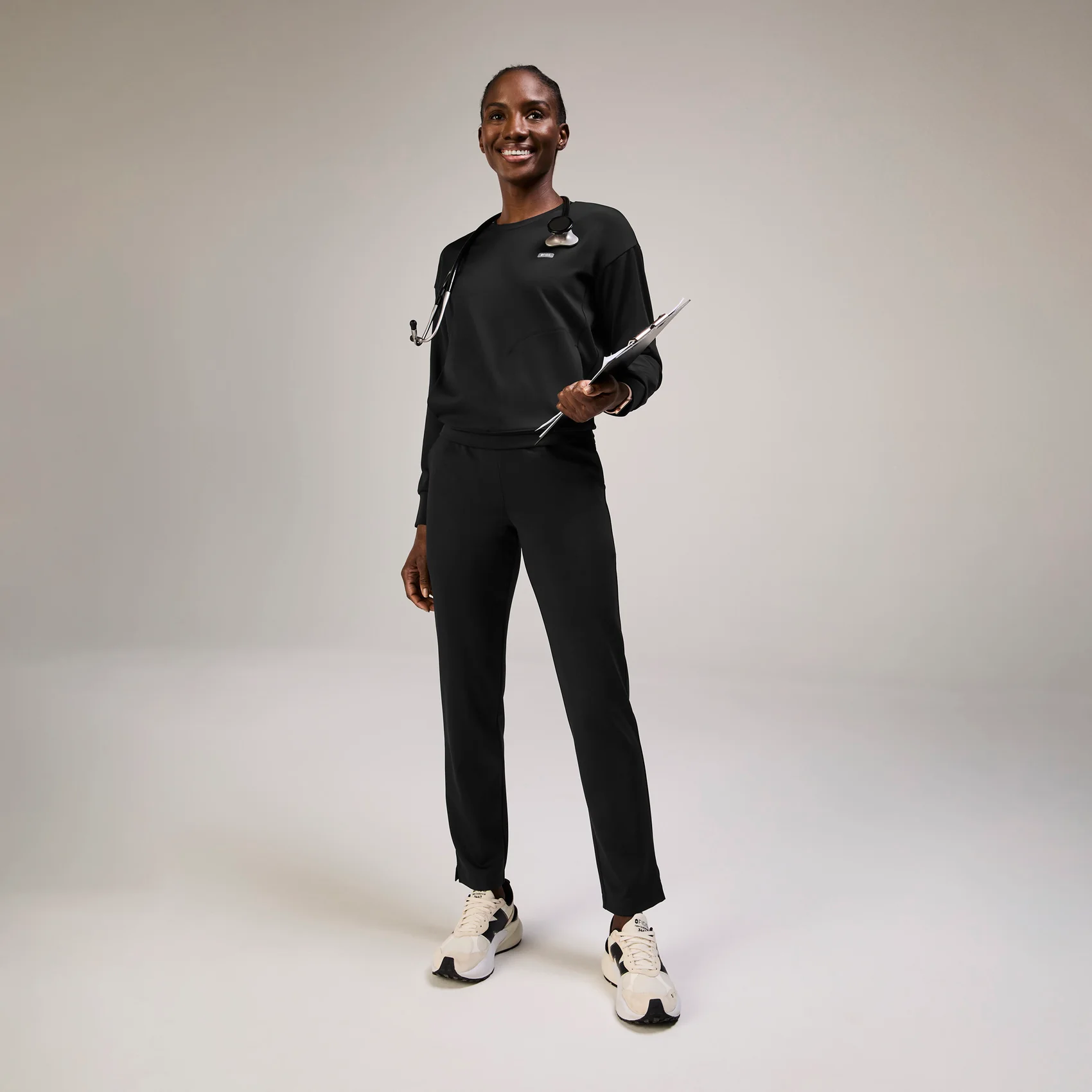 women's Black Cornelia FORMx Crewneck - Scrub Top™ - Image 2