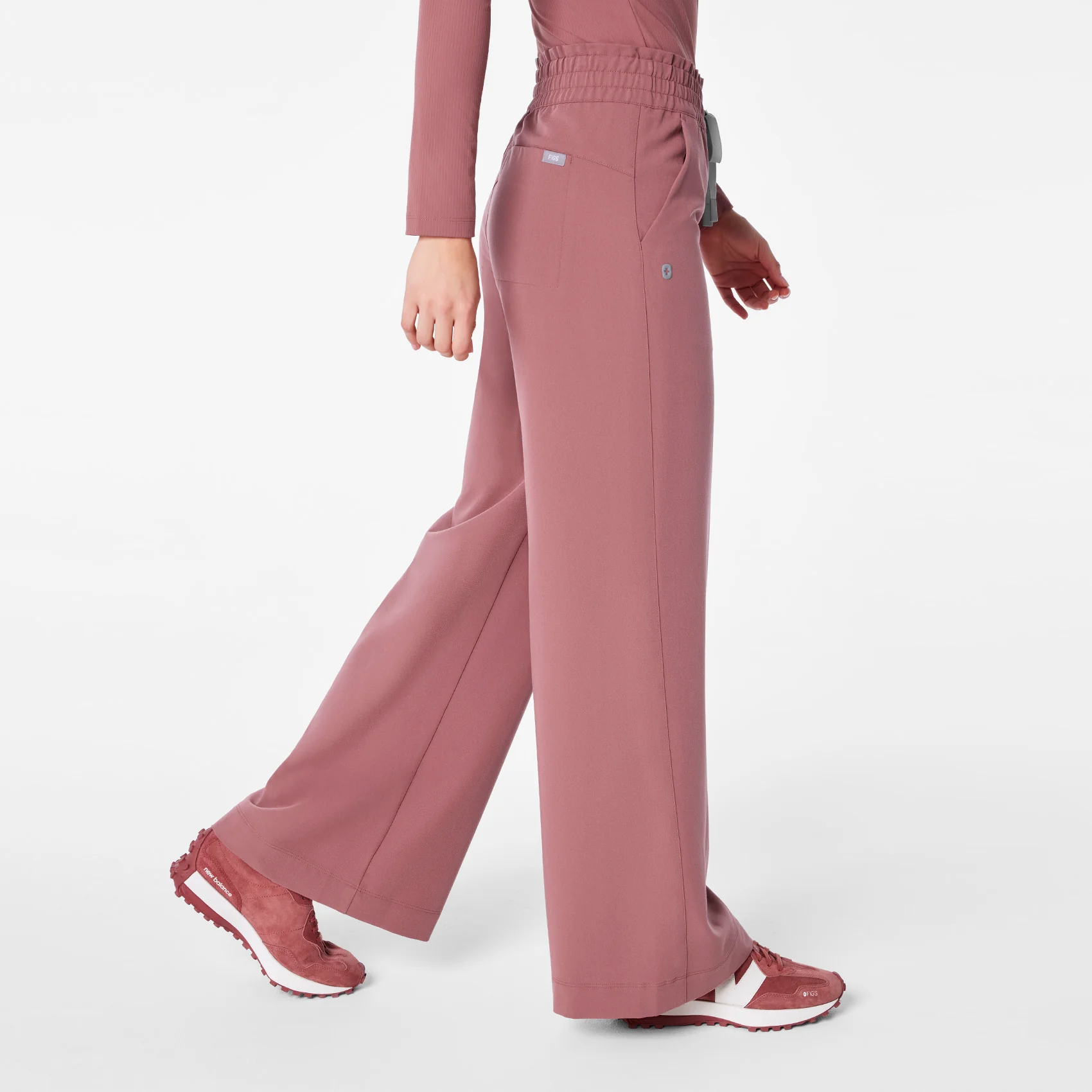 women's Mauve High Waisted Allison Ultra Wide Leg - Scrub Pant - Image 3