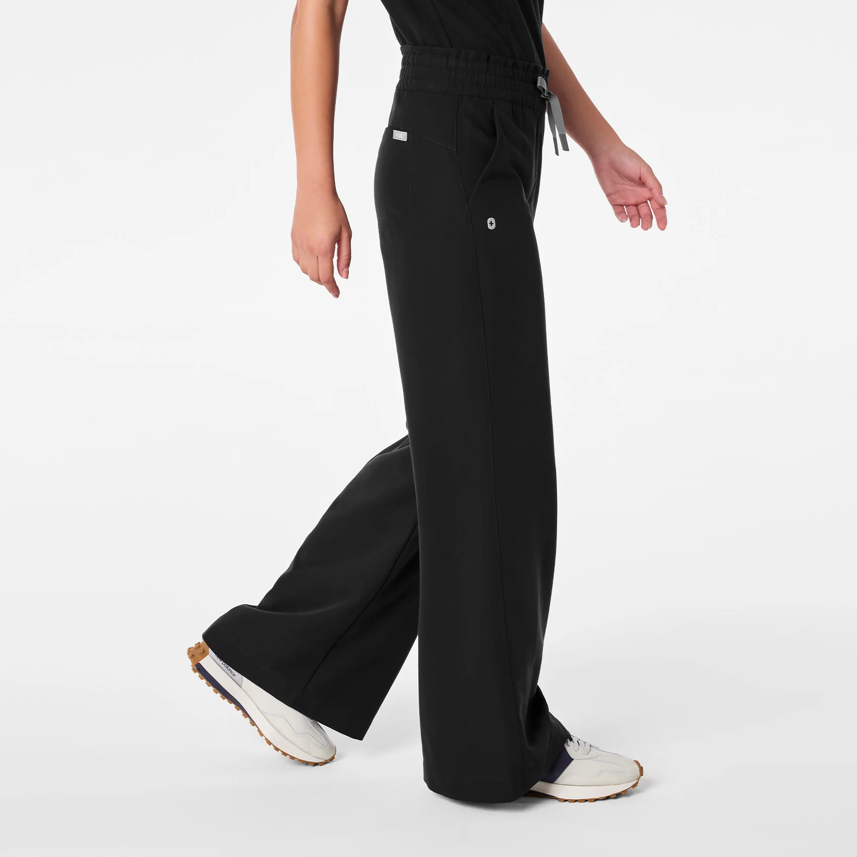 women's Black High Waisted Allison Ultra Wide Leg - Tall Scrub Pant - Image 3