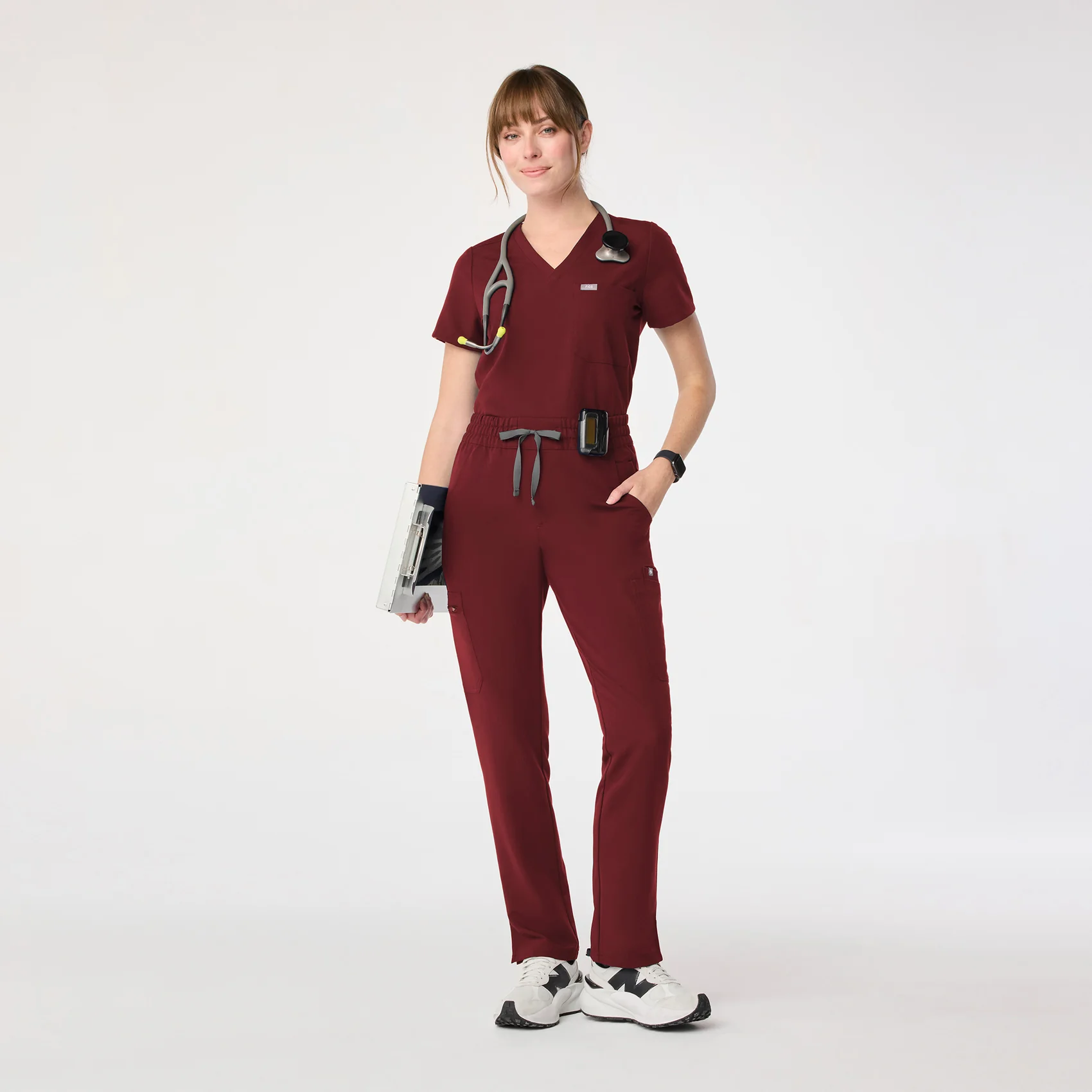 women's Burgundy High Waisted Dowa - Petite Scrub Pant - Image 2
