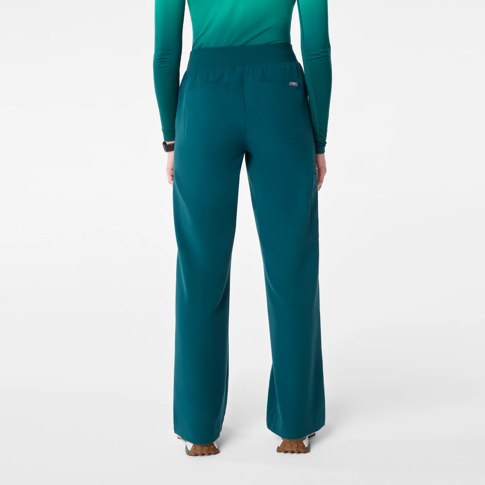 women's Caribbean Blue High Waisted Isabel Wide Leg - Petite Scrub Pant - Image 4