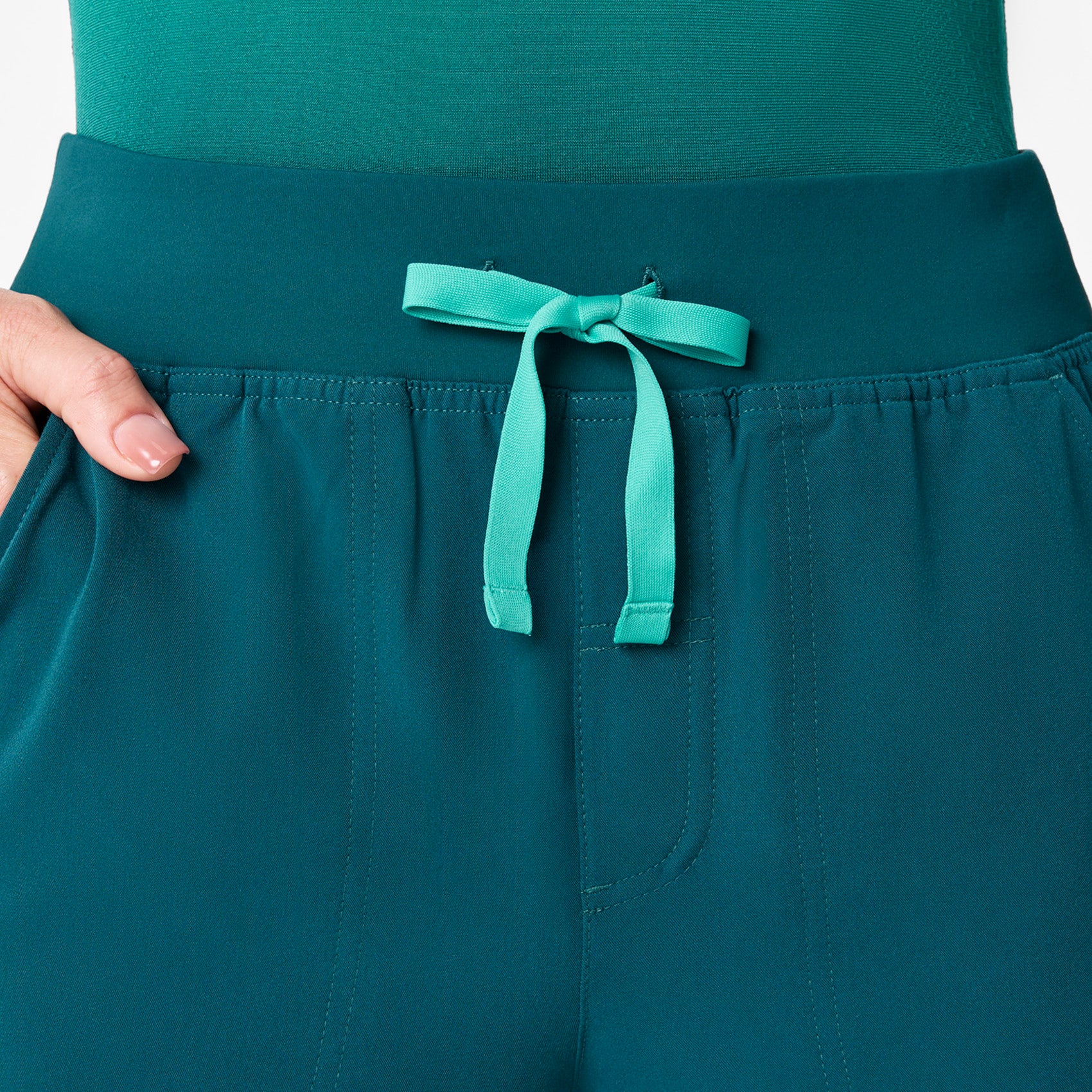 women's Caribbean Blue High Waisted Isabel Wide Leg - Petite Scrub Pant - Image 5