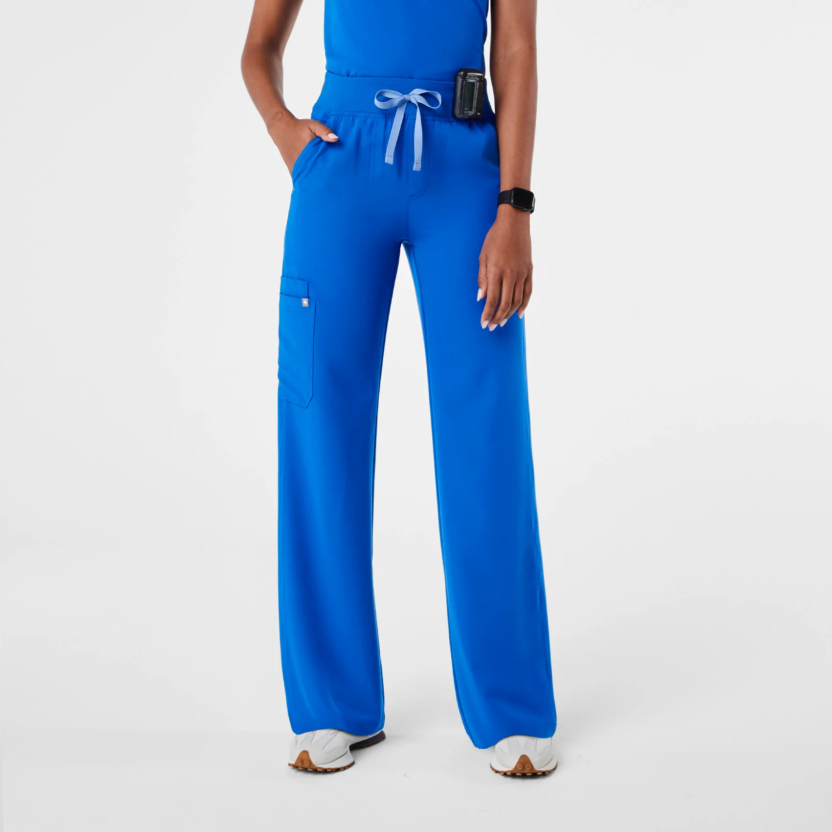women's Royal Blue High Waisted Isabel Wide Leg - Petite Scrub Pant