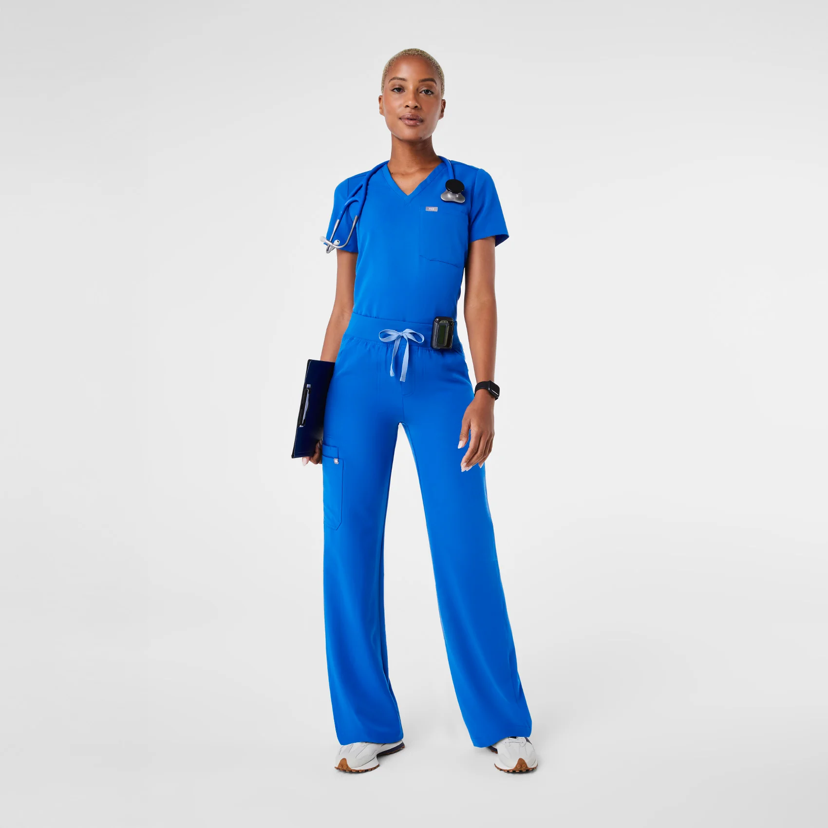women's Royal Blue High Waisted Isabel Wide Leg - Petite Scrub Pant - Image 2