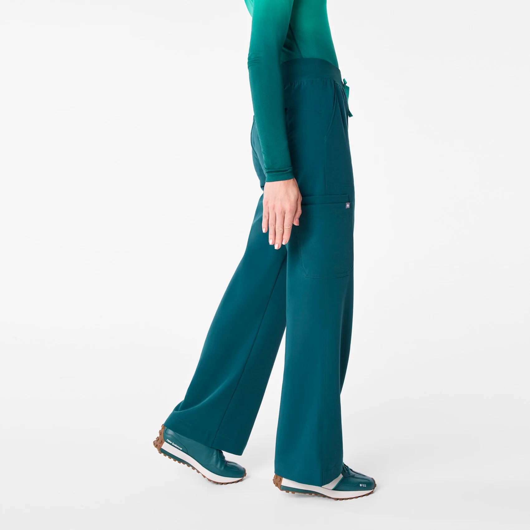 women's Caribbean Blue High Waisted Isabel Wide Leg - Scrub Pant - Image 3