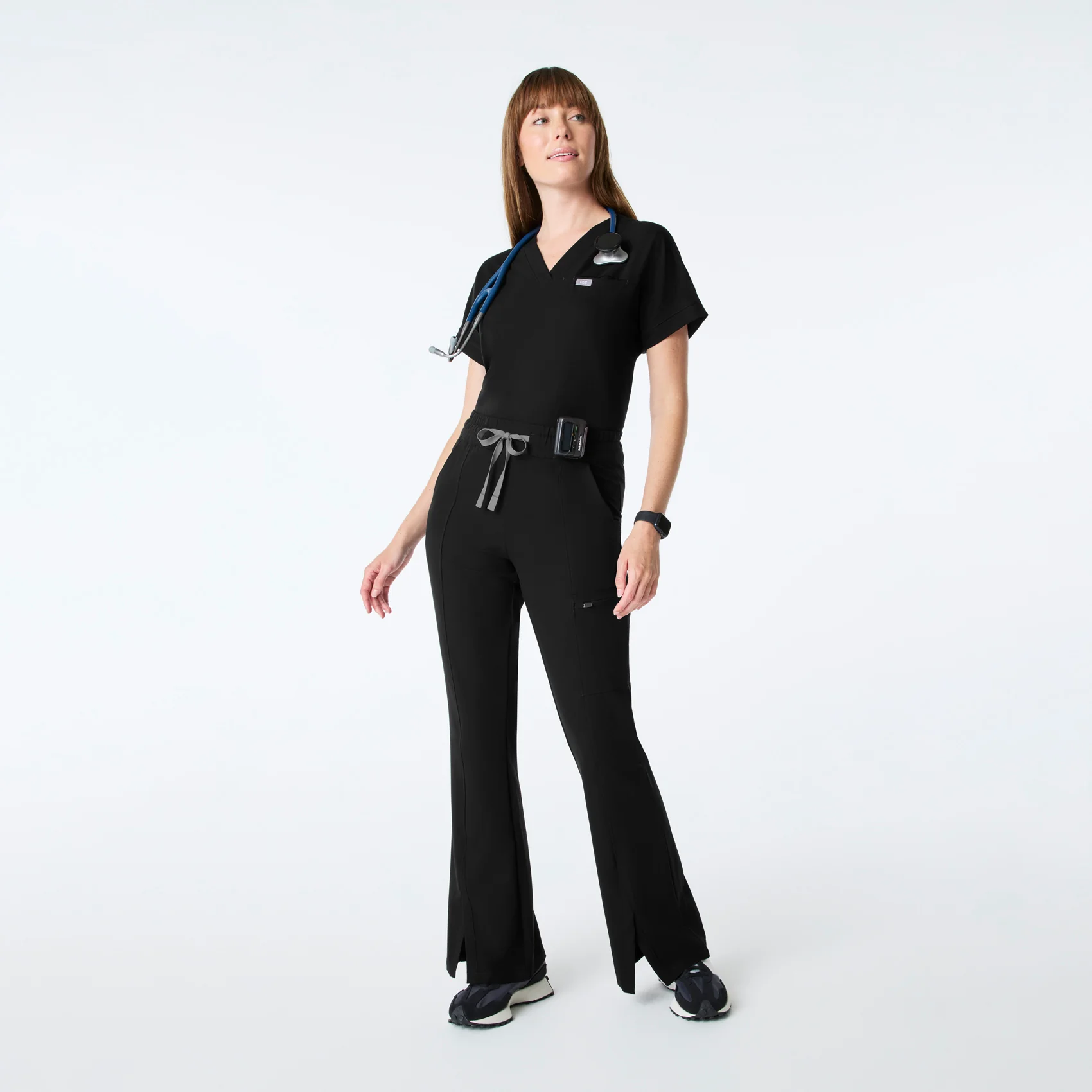 women's Black High Waisted Montal Flare - Petite Scrub Pant - Image 2