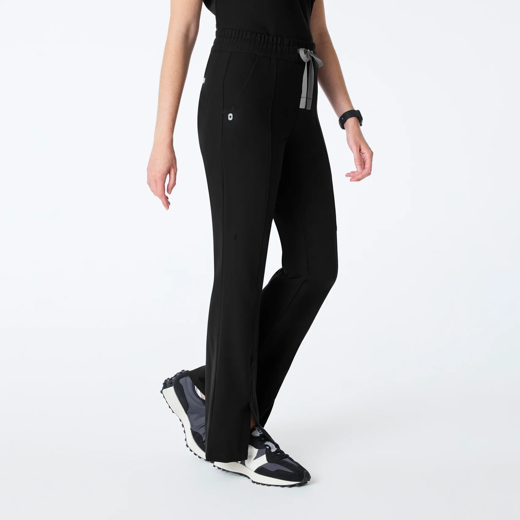 women's Black High Waisted Montal Flare - Petite Scrub Pant - Image 3