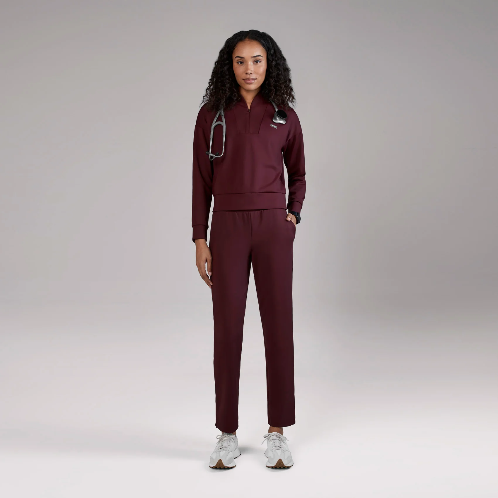 women's Burgundy Kenora FORMx - Mock Neck Longsleeve Scrub Top - Image 2
