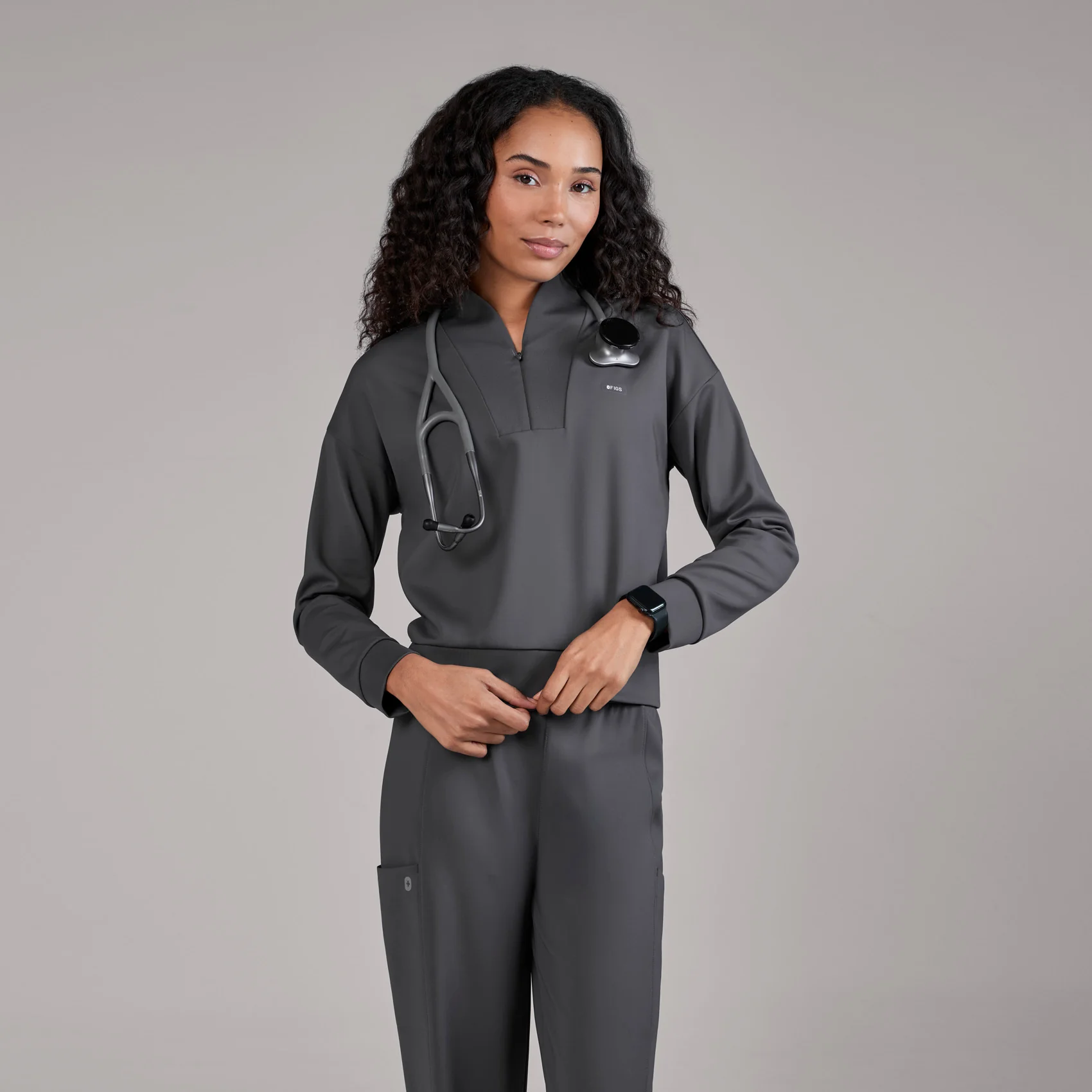 women's Charcoal Kenora FORMx - Mock Neck Longsleeve Scrub Top