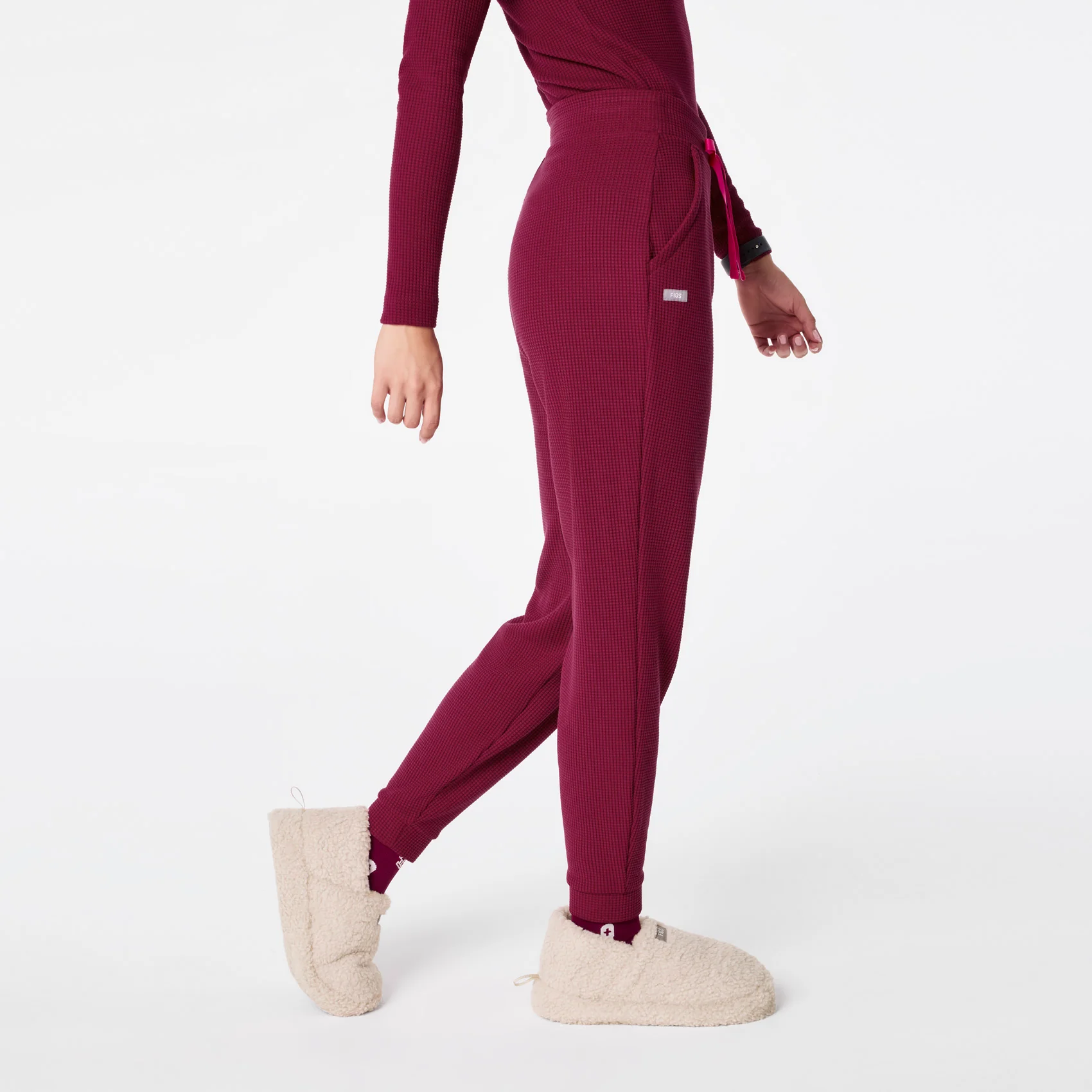 women's Deep Cranberry Off-Shift High Waisted Waffle Jogger Sweatpant™ - Image 3