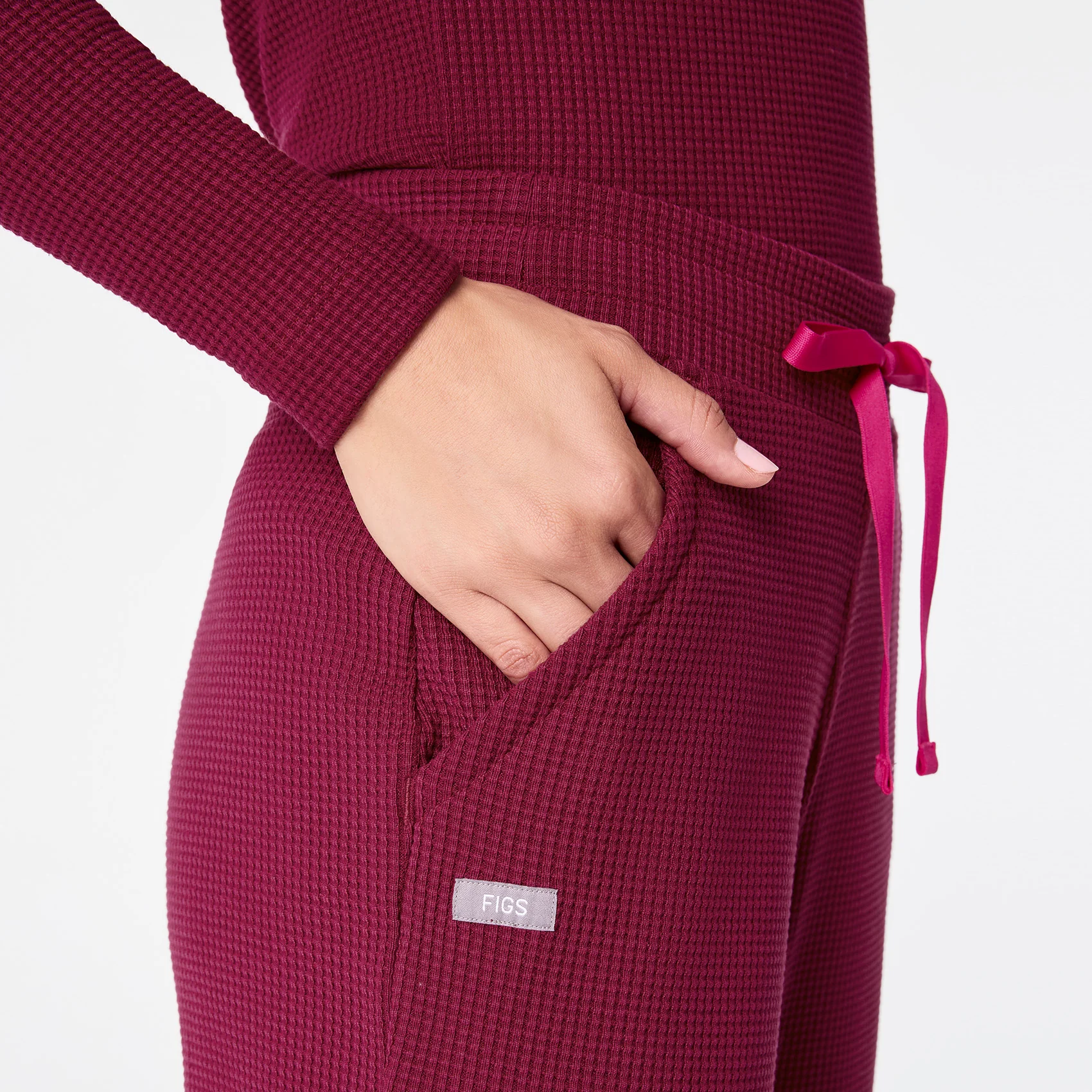 women's Deep Cranberry Off-Shift High Waisted Waffle Jogger Sweatpant™ - Image 6