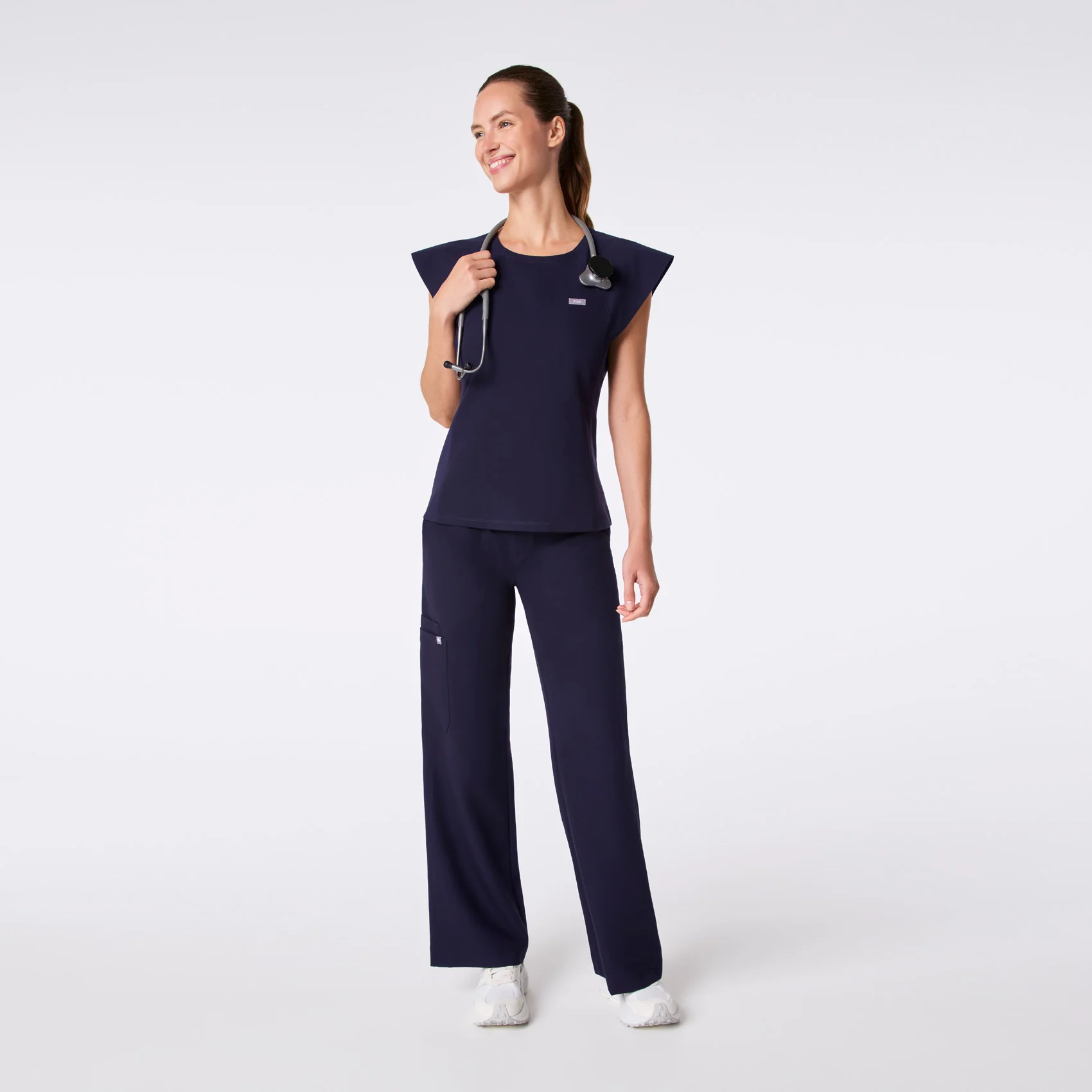 women's Navy Orillia Slim Scoop Neck - Scrub Top - Image 2
