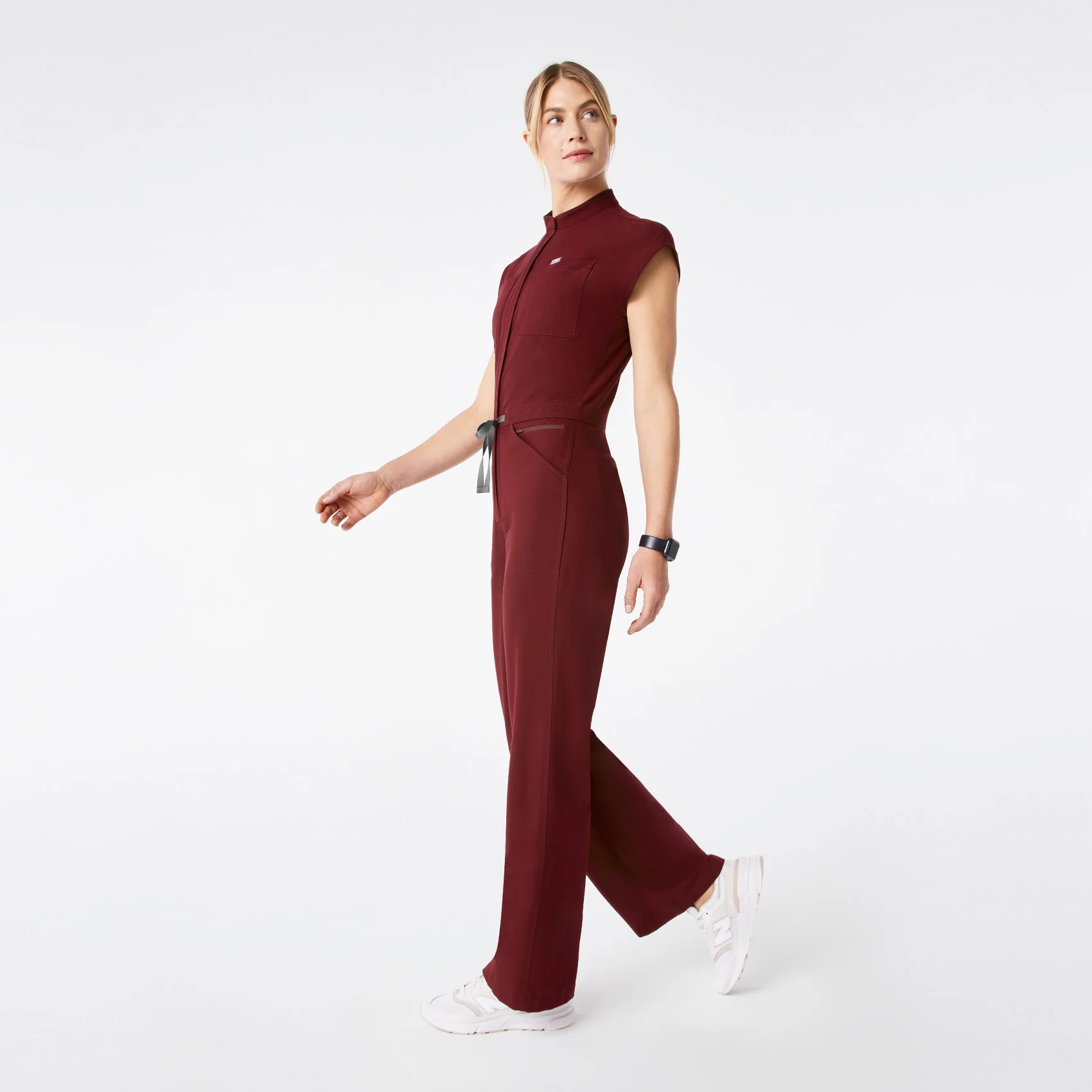 women's Burgundy Rafaela Wide Leg - Petite ScrubJumpsuit™ - Image 3