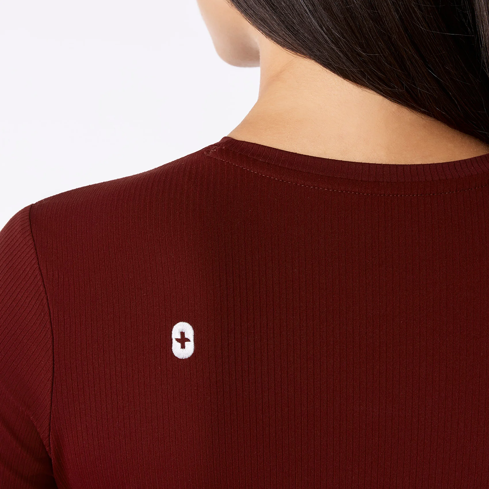 women's Burgundy Ribbed - ¾ Sleeve Underscrub - Image 2