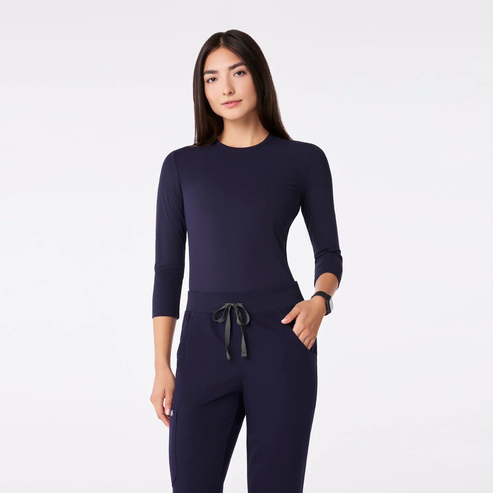 women's Navy Ribbed - ¾ Sleeve Underscrub