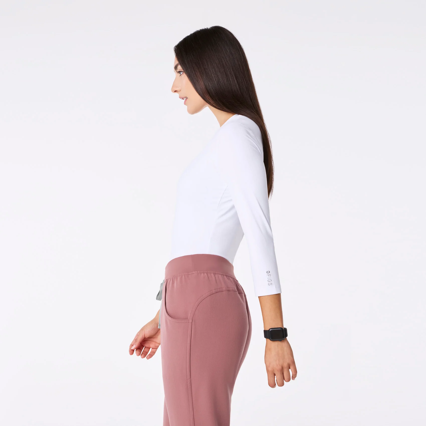 women's White Ribbed - ¾ Sleeve Underscrub - Image 4