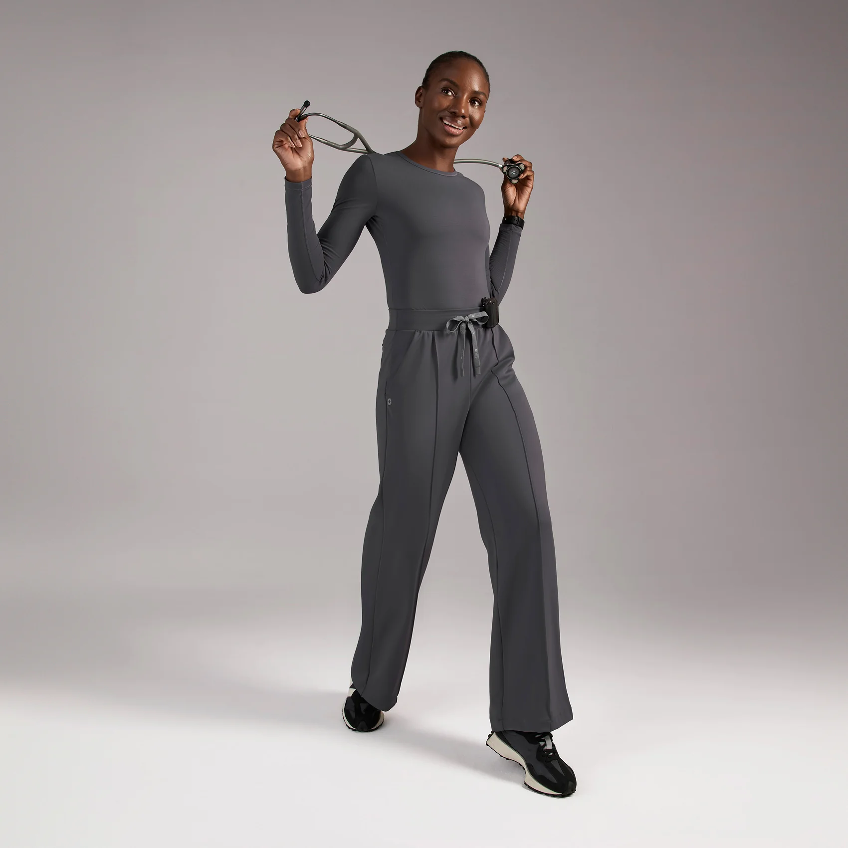 women's Charcoal High Waisted Salina FORMx Wide Leg - Scrub Pant™ - Image 2