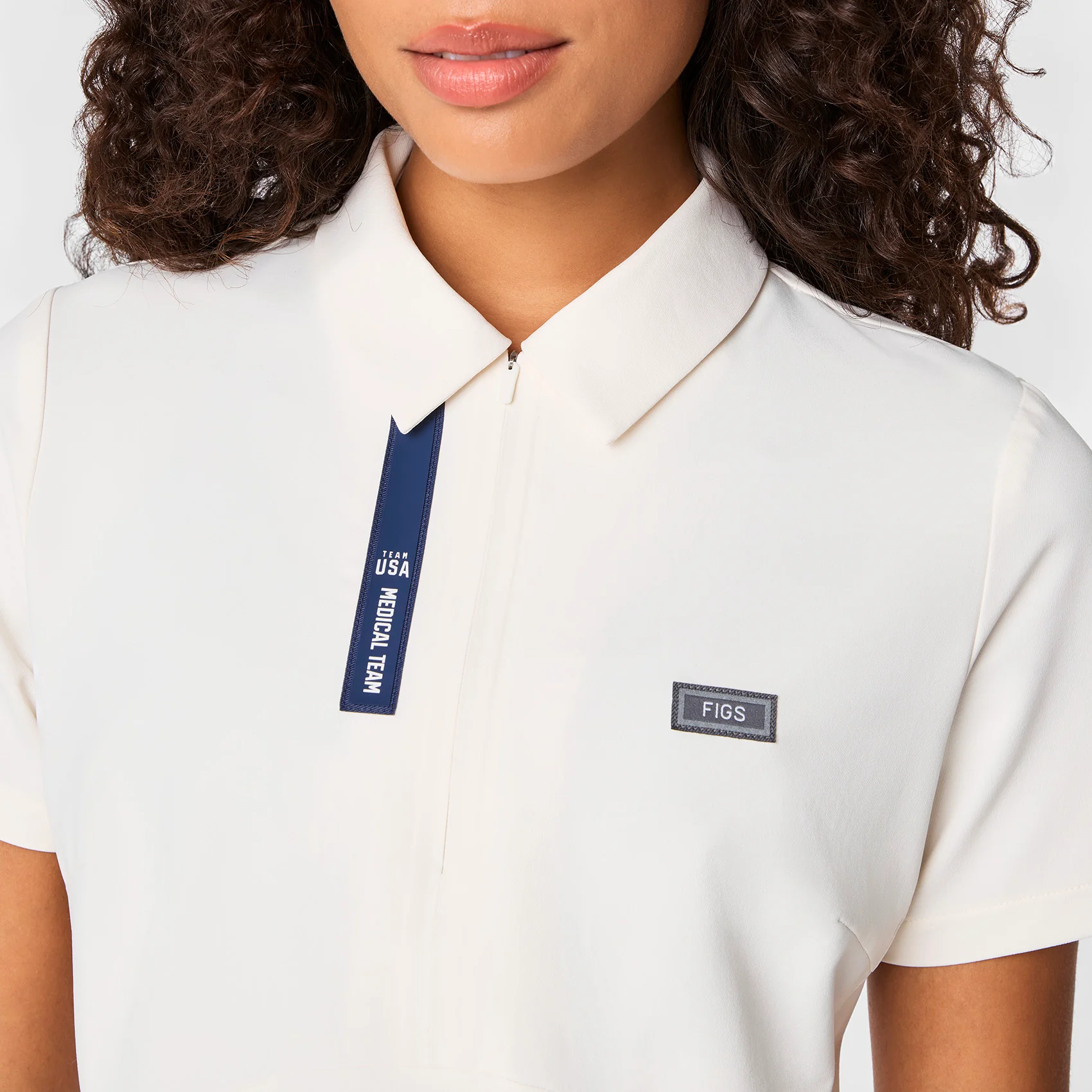women's Off White FIGS x Team USA FIBREx Polo - Scrub Top - Image 6