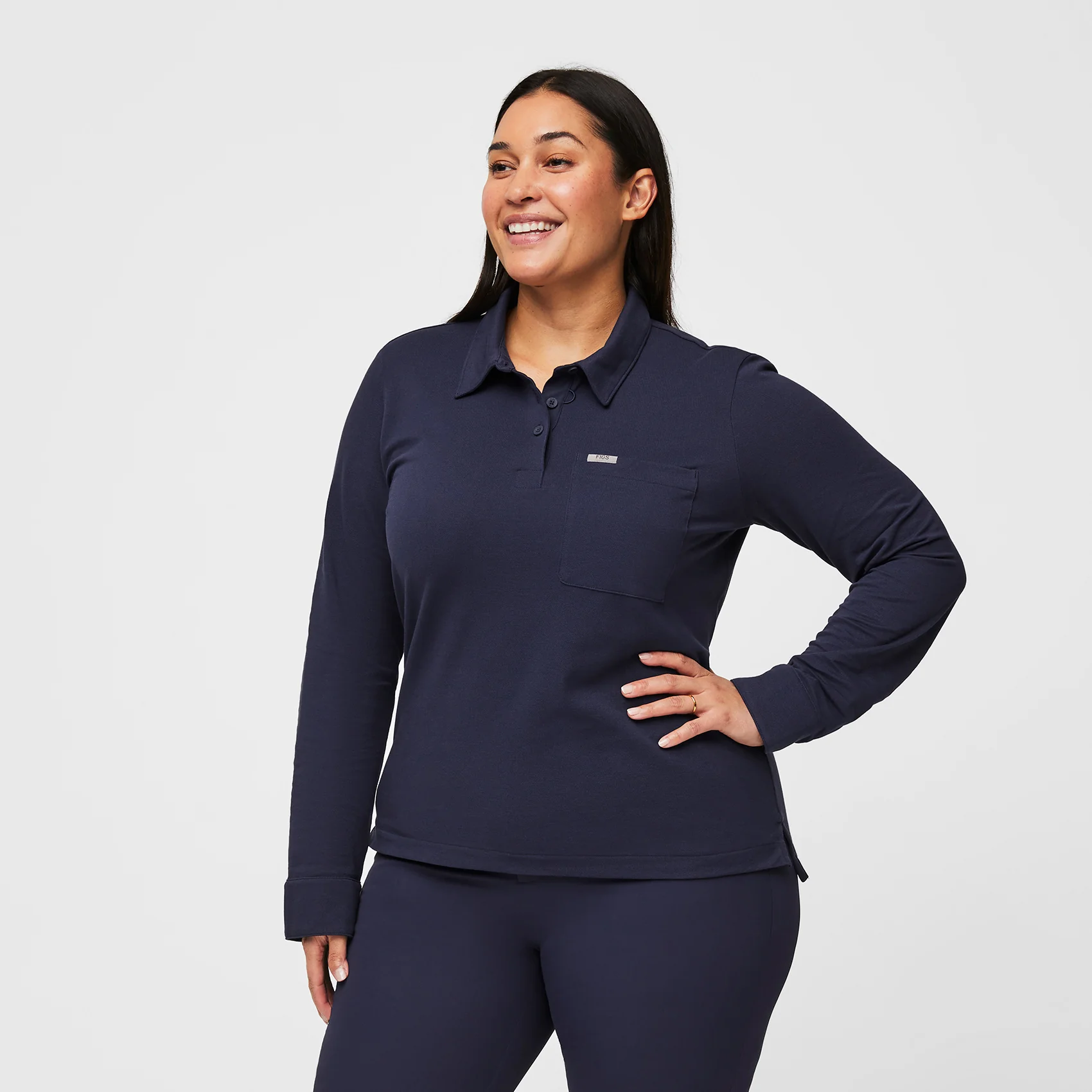 women's Navy FIGSPRO™ Pique Longsleeve Scrubpolo - Image 3