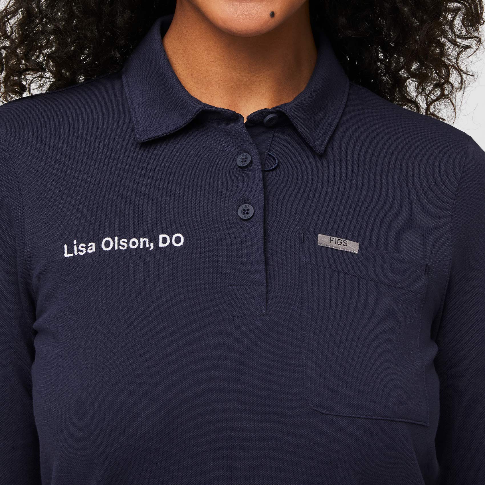 women's Navy FIGSPRO™ Pique Longsleeve Scrubpolo - Image 5
