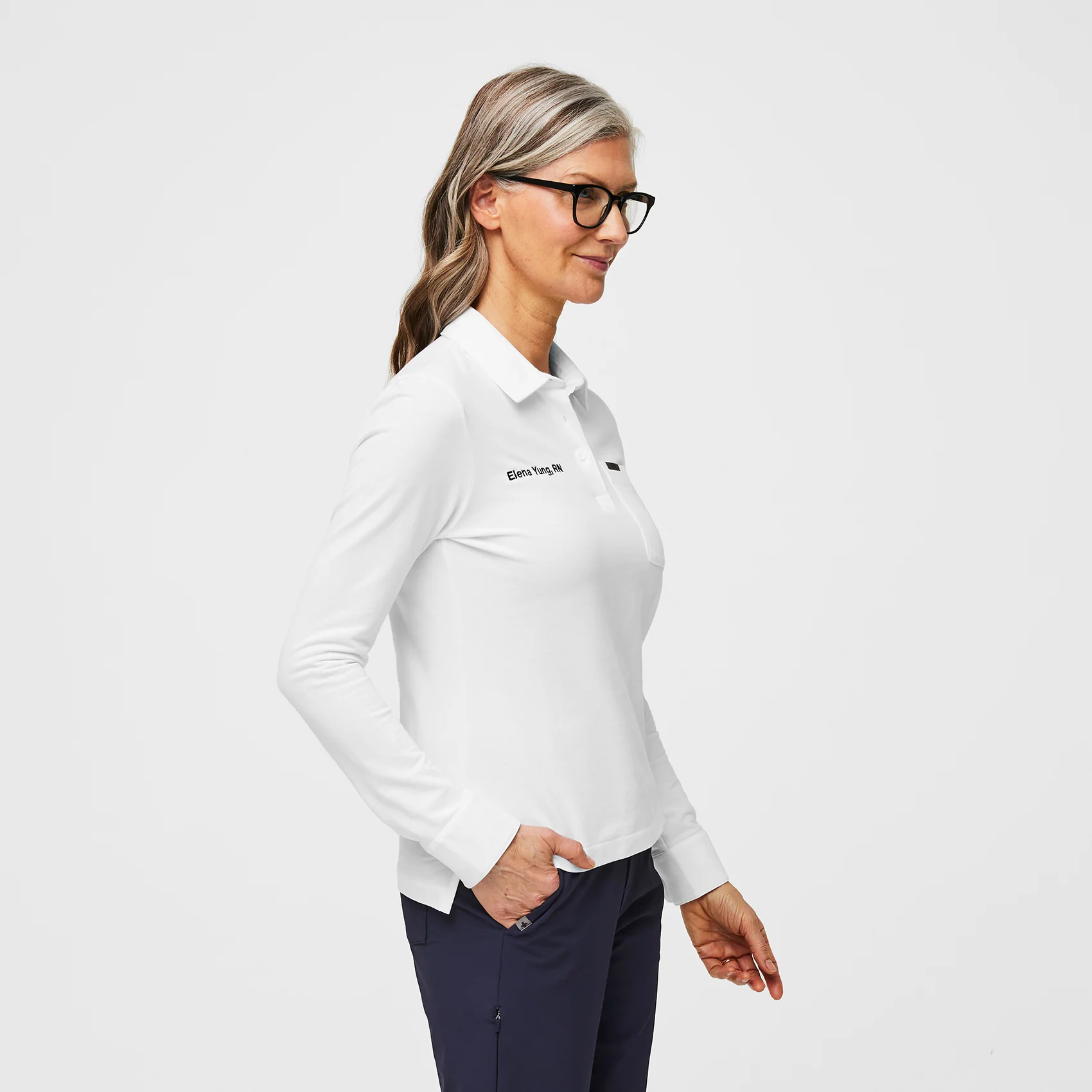 women's White FIGSPRO™ Pique Longsleeve Scrubpolo - Image 3